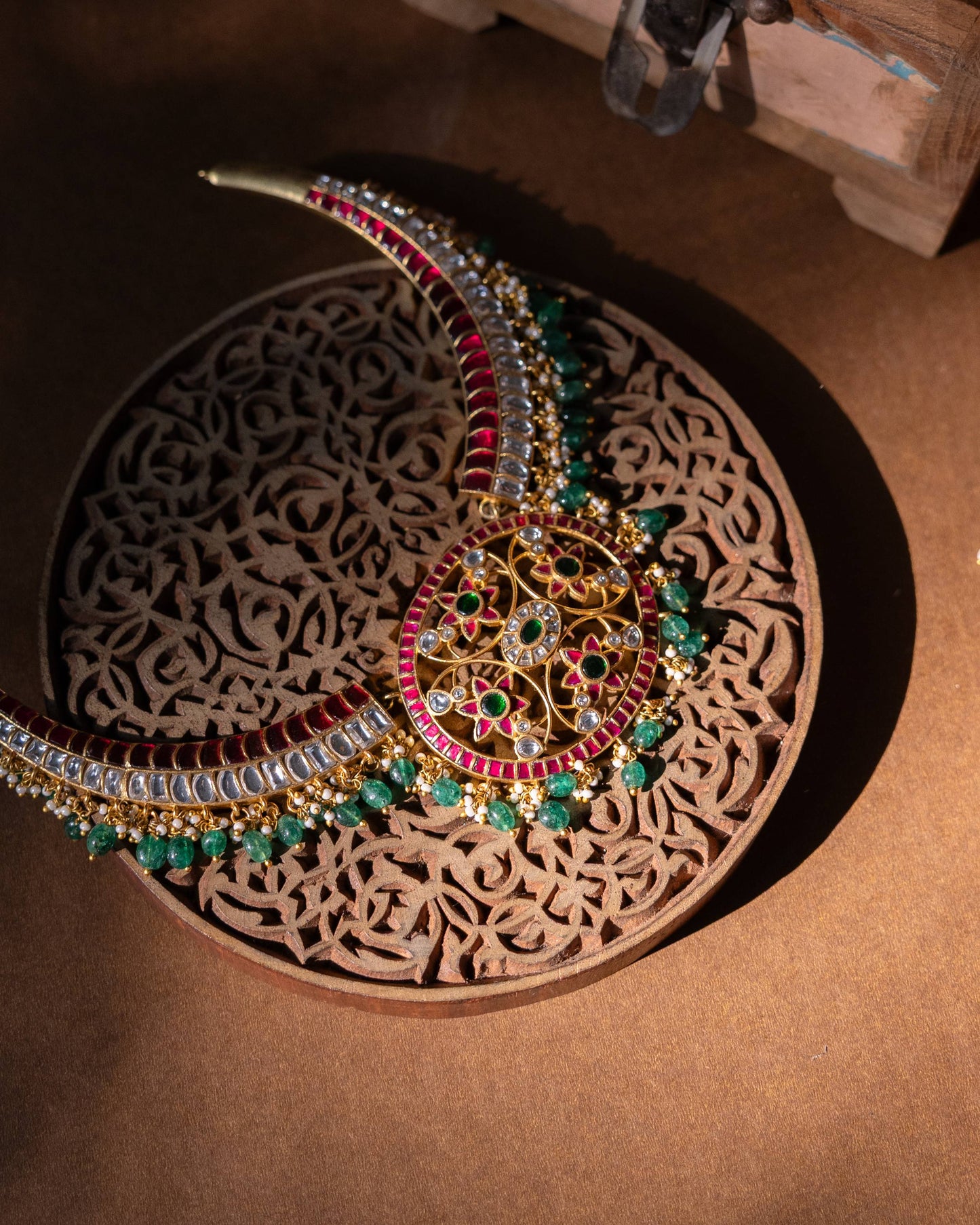 Bridal Jadau Kundan Floral Necklace with Strawberry Beads | NC623