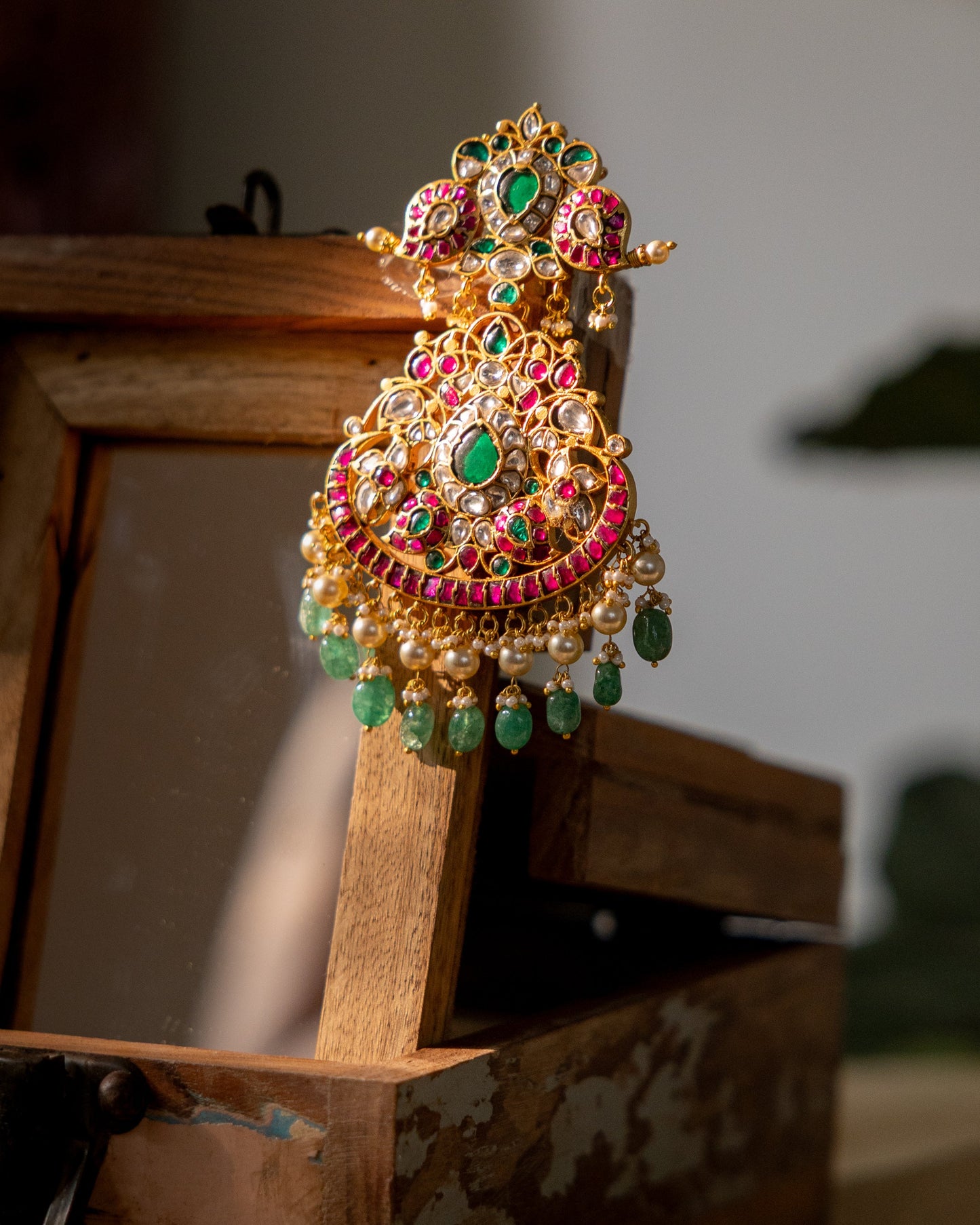 Multicolor Royal Floral Peacock Jadau Kundan Pendant | HA338