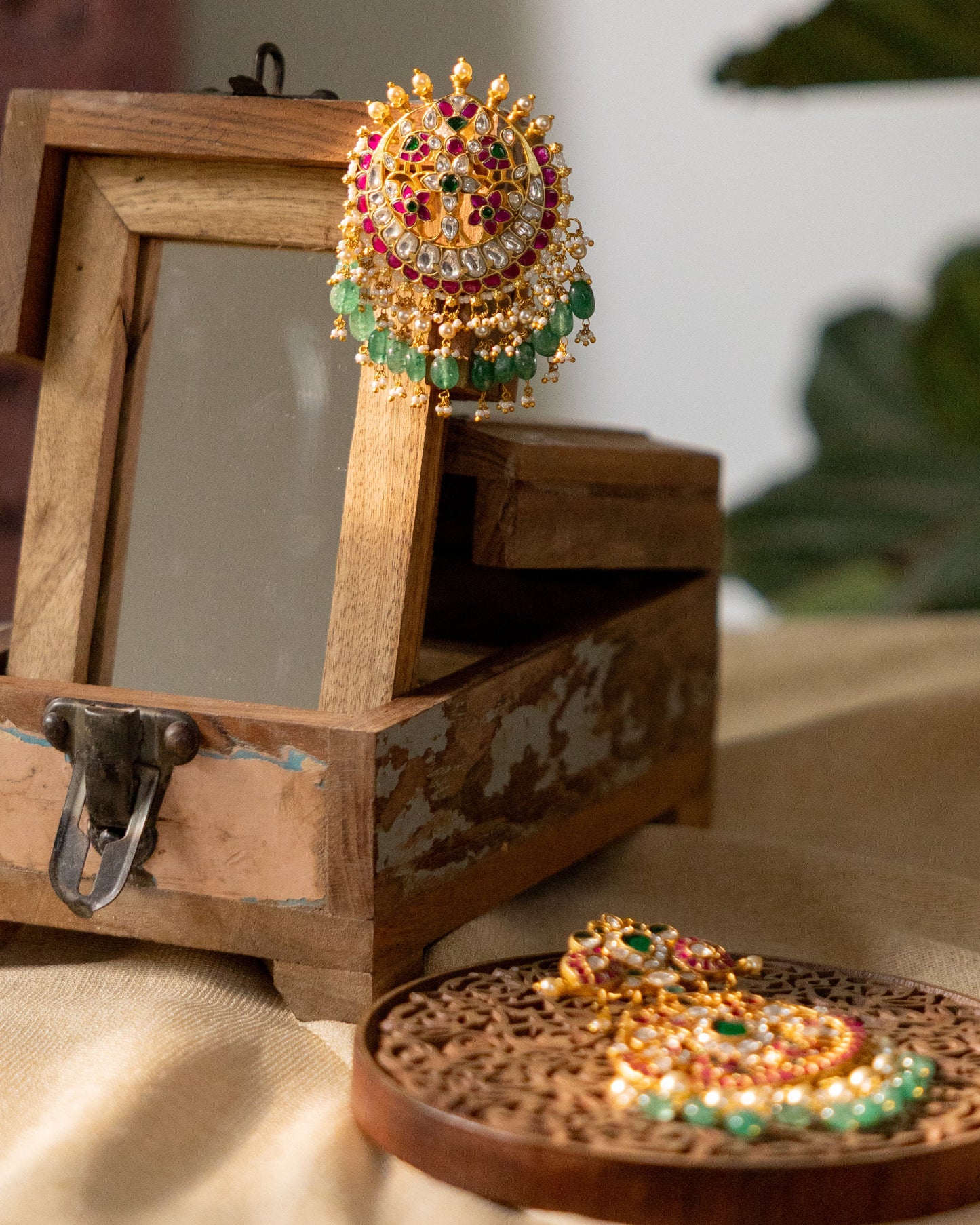 Multicolor Royal Floral Peacock Jadau Kundan Pendant | HA311