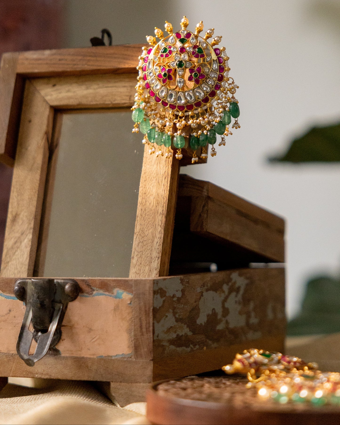 Multicolor Royal Floral Peacock Jadau Kundan Pendant | HA311