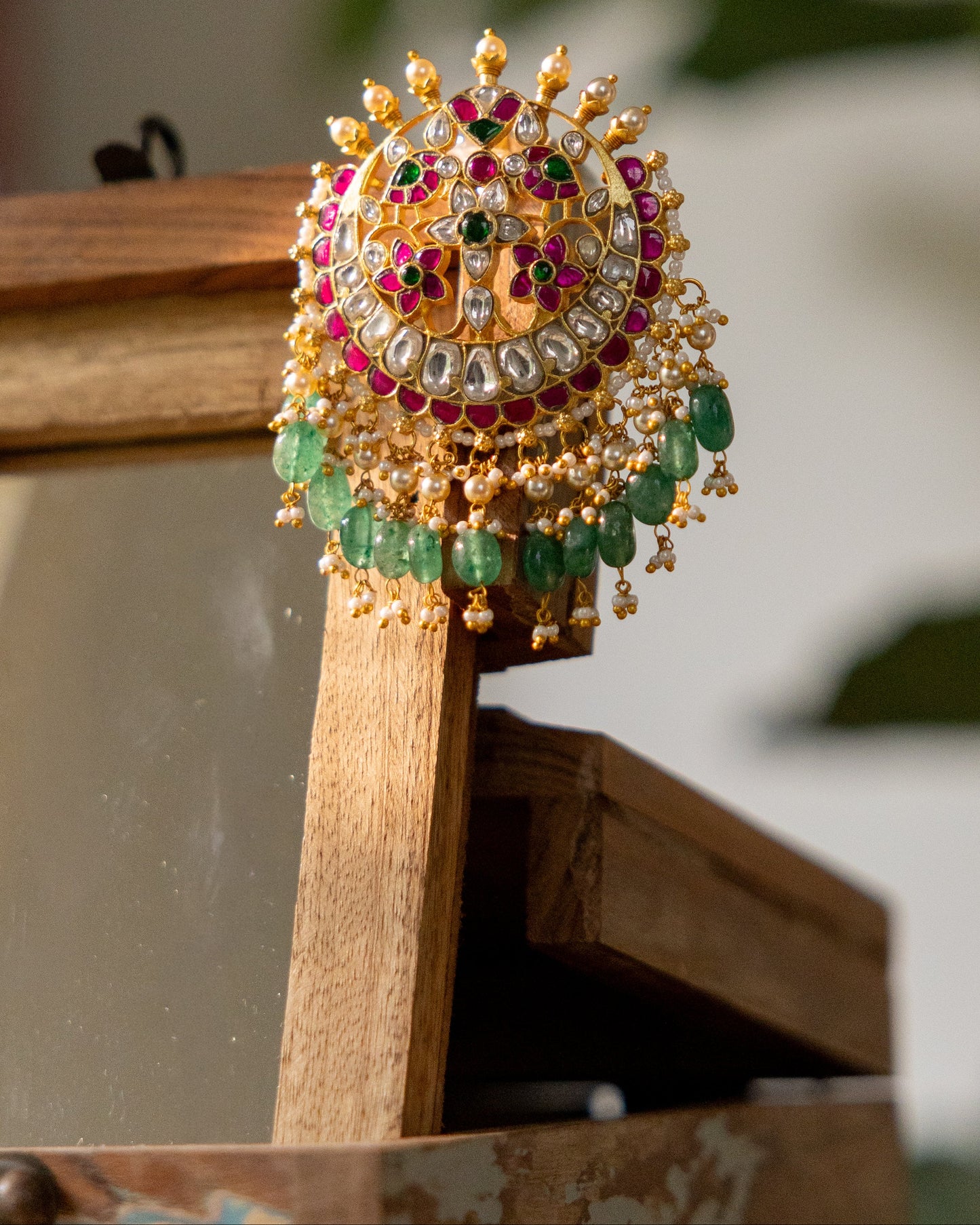Multicolor Royal Floral Peacock Jadau Kundan Pendant | HA311