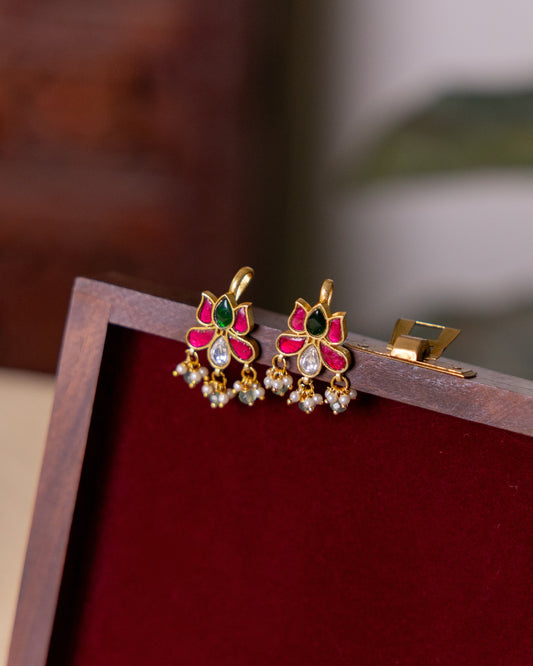 Handcrafted Floral Hair Pins – Jadau Kundan & Pearls | Set Of 2 | Multi Colour | HA328