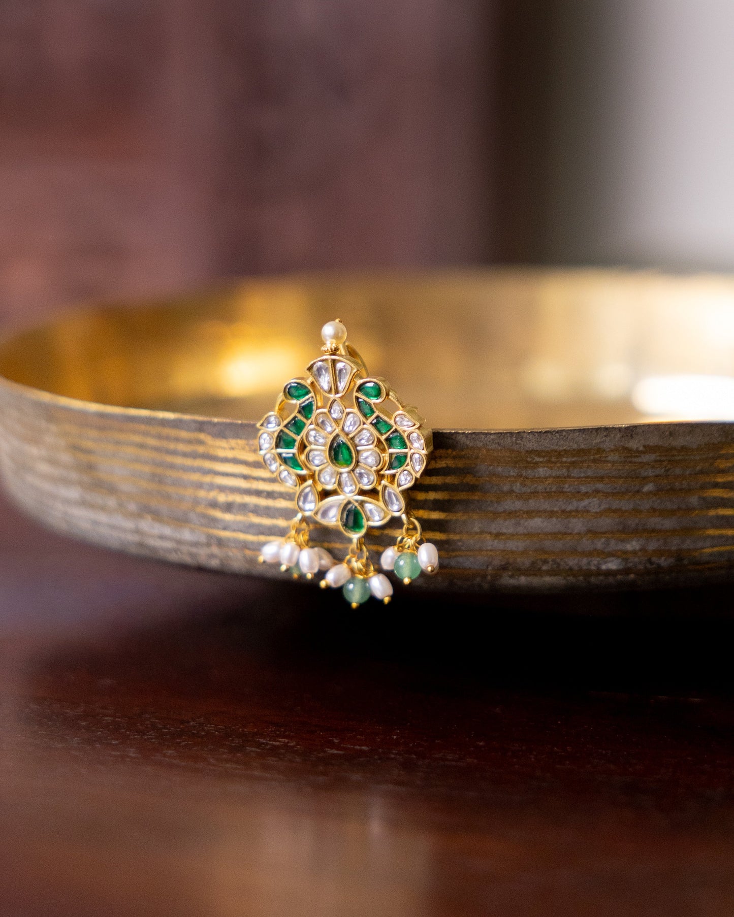 Handcrafted Floral Hair Pins – Jadau Kundan & Pearls | Green & White | HA327