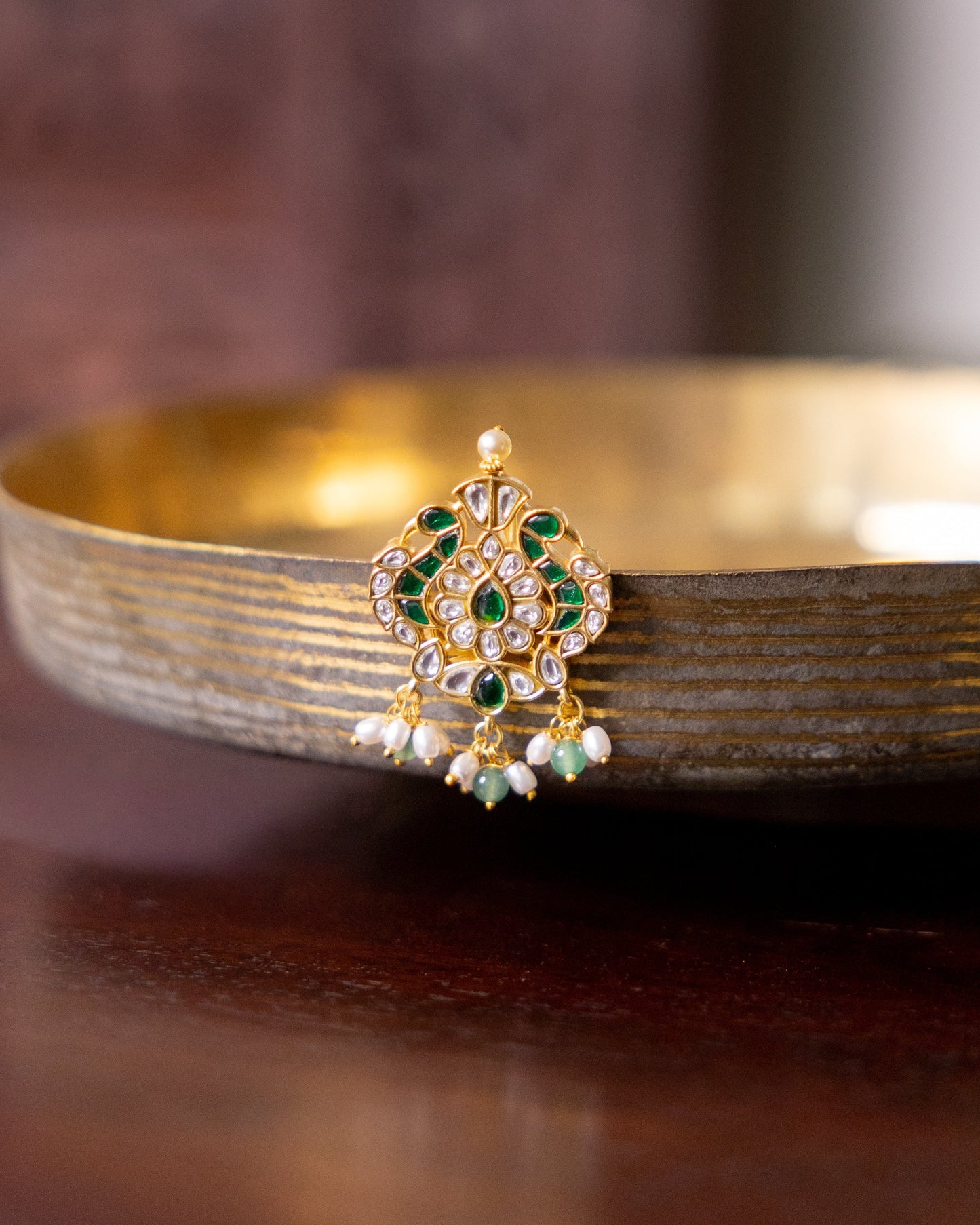Handcrafted Floral Hair Pins – Jadau Kundan & Pearls | Green & White | HA327