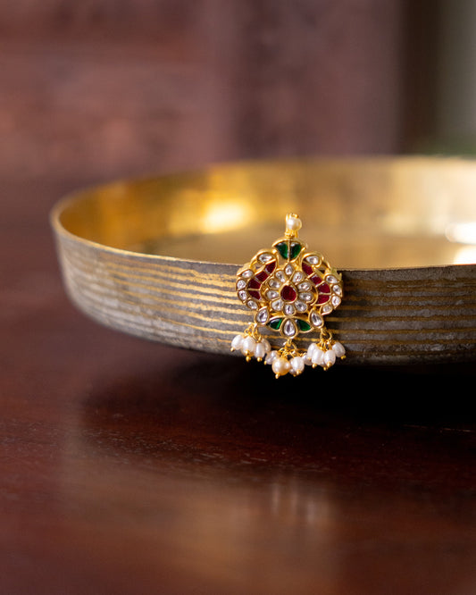 Handcrafted Floral Multi Colour Hair Pins – Jadau Kundan & Pearls | HA320
