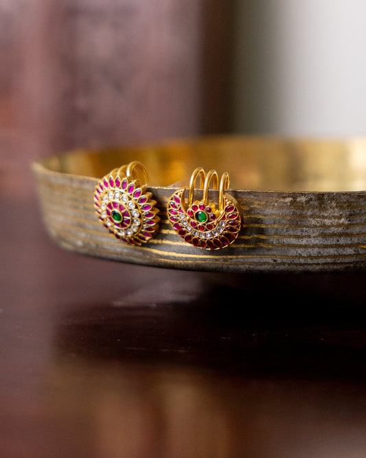 Jadau Kundan Sun & Moon Hair Accessory – Gold Plated Traditional Set | HA337