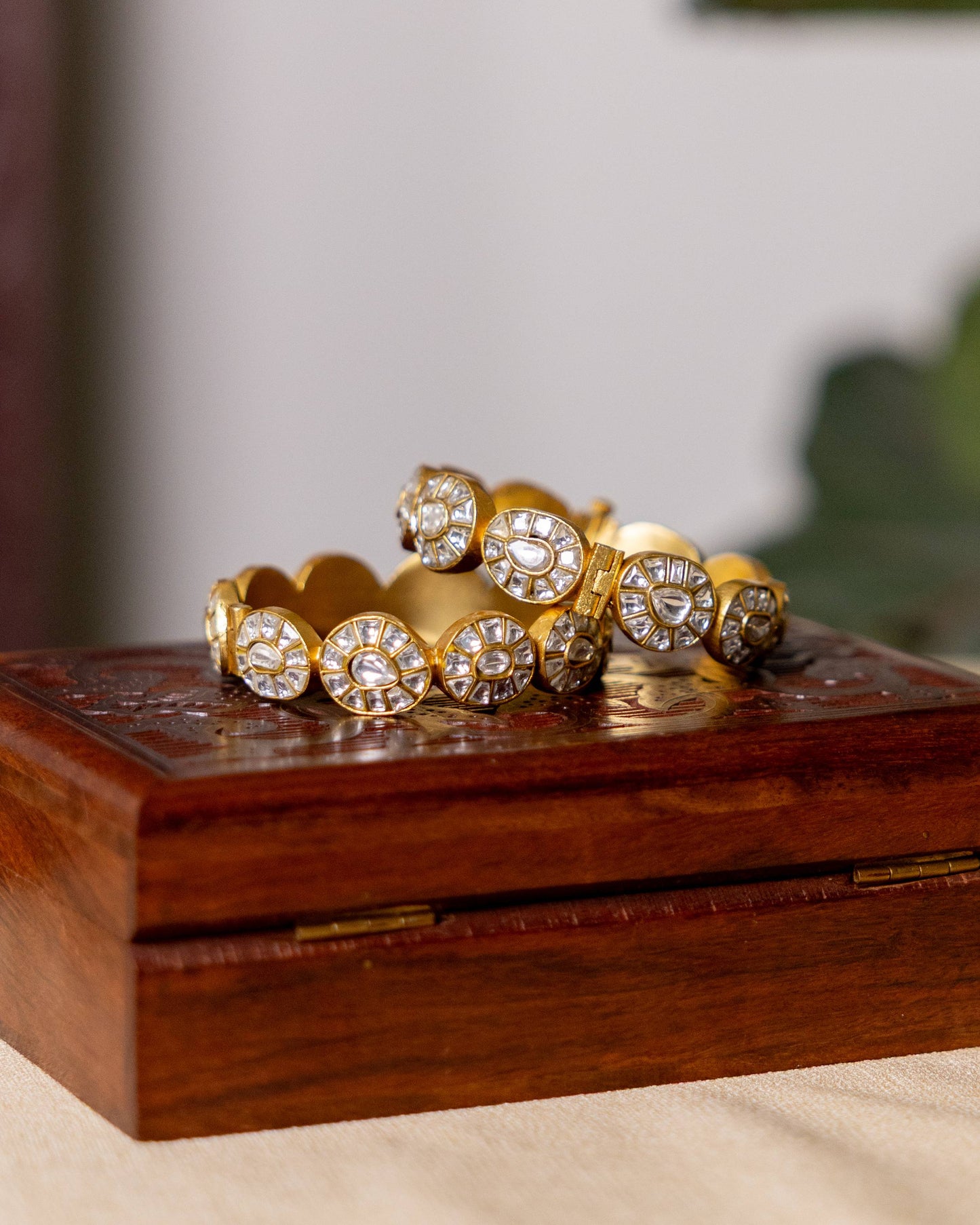Jadau Kundan Gold Plated Bangles — White | BA093 | BA094 | BA095