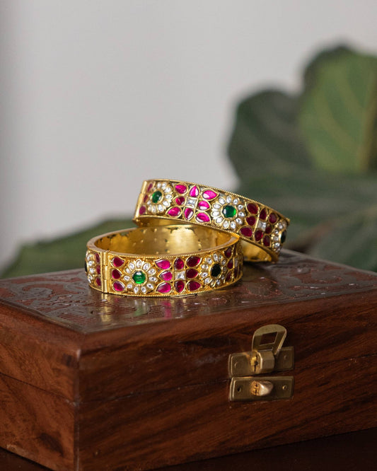 Multicolor Jadau Kundan Gold Plated Bangles | BA096 | BA097