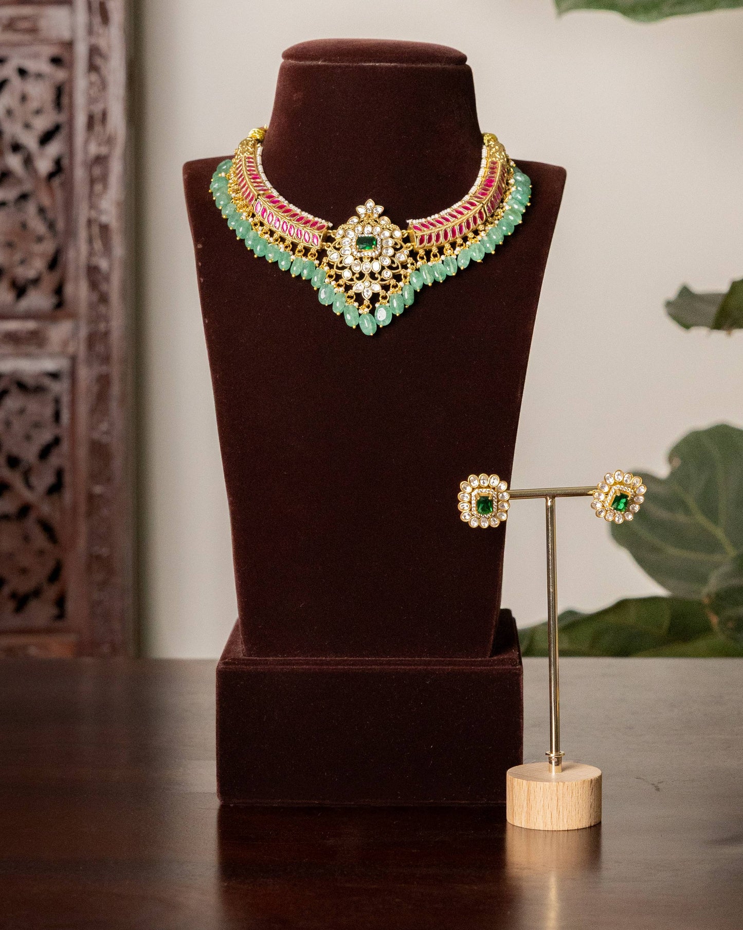 Multi Colour Jadau Kundan Statement Choker Necklace with Floral Center Pendant  | NC620