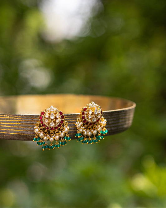 Multicolor Floral Jadau Kundan Jhumkas  | ER369