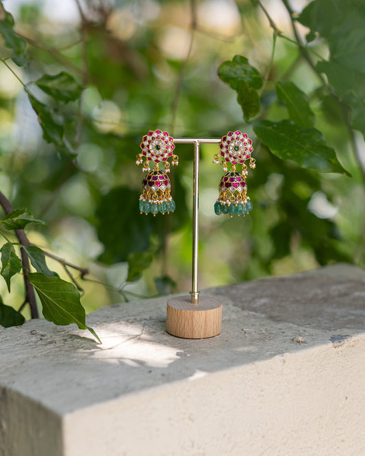 Multicolor Floral Jadau Kundan Jhumkas  | ER366