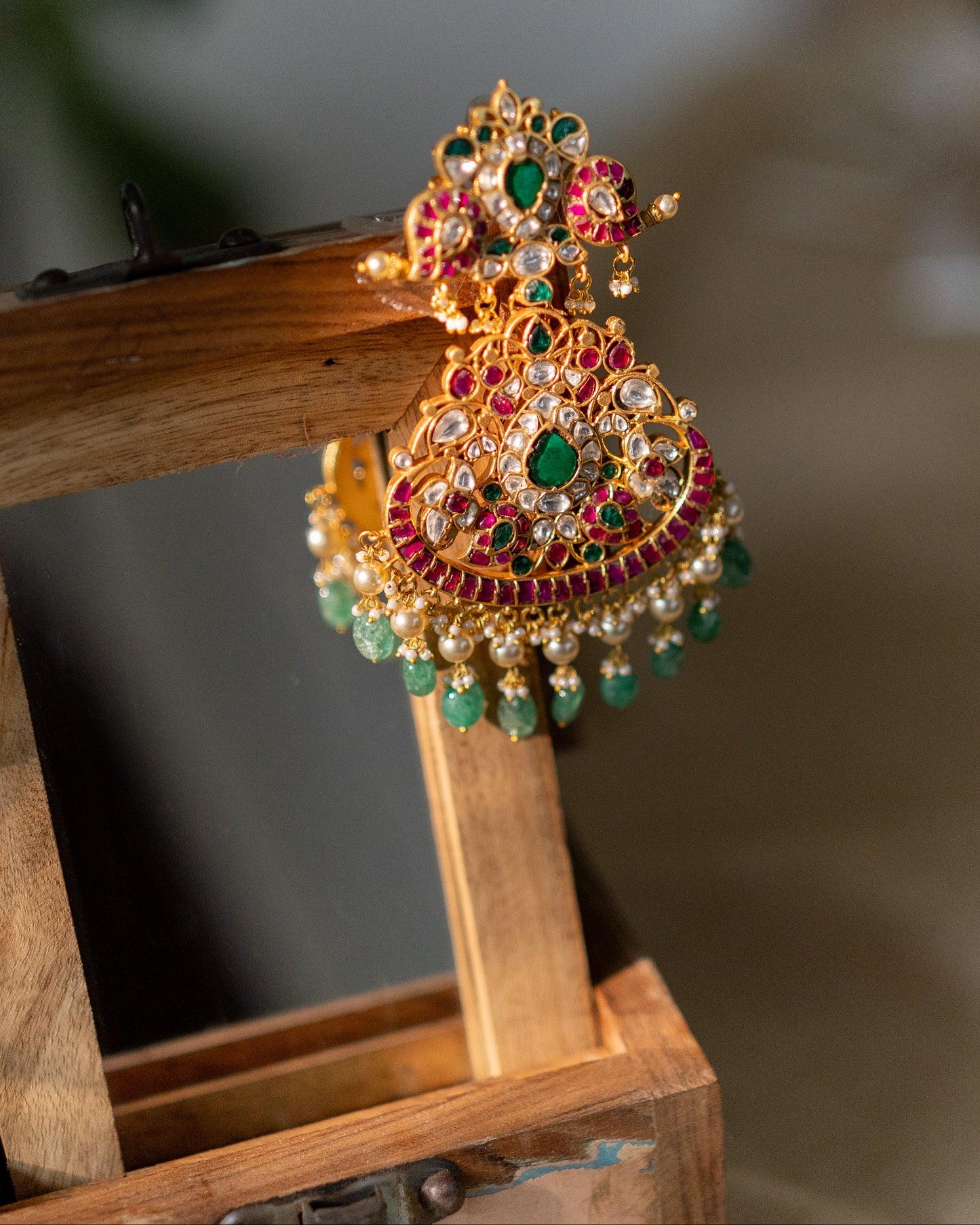 Multicolor Royal Floral Peacock Jadau Kundan Pendant | HA338