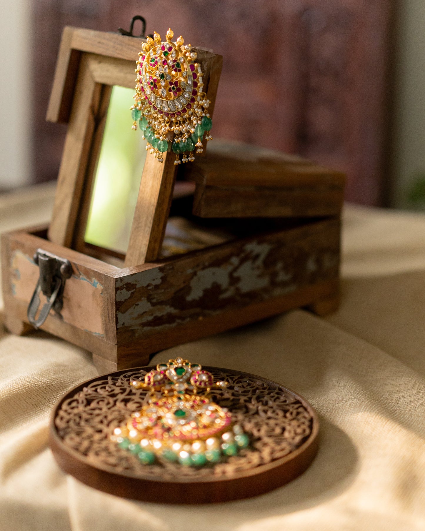 Multicolor Royal Floral Peacock Jadau Kundan Pendant | HA311