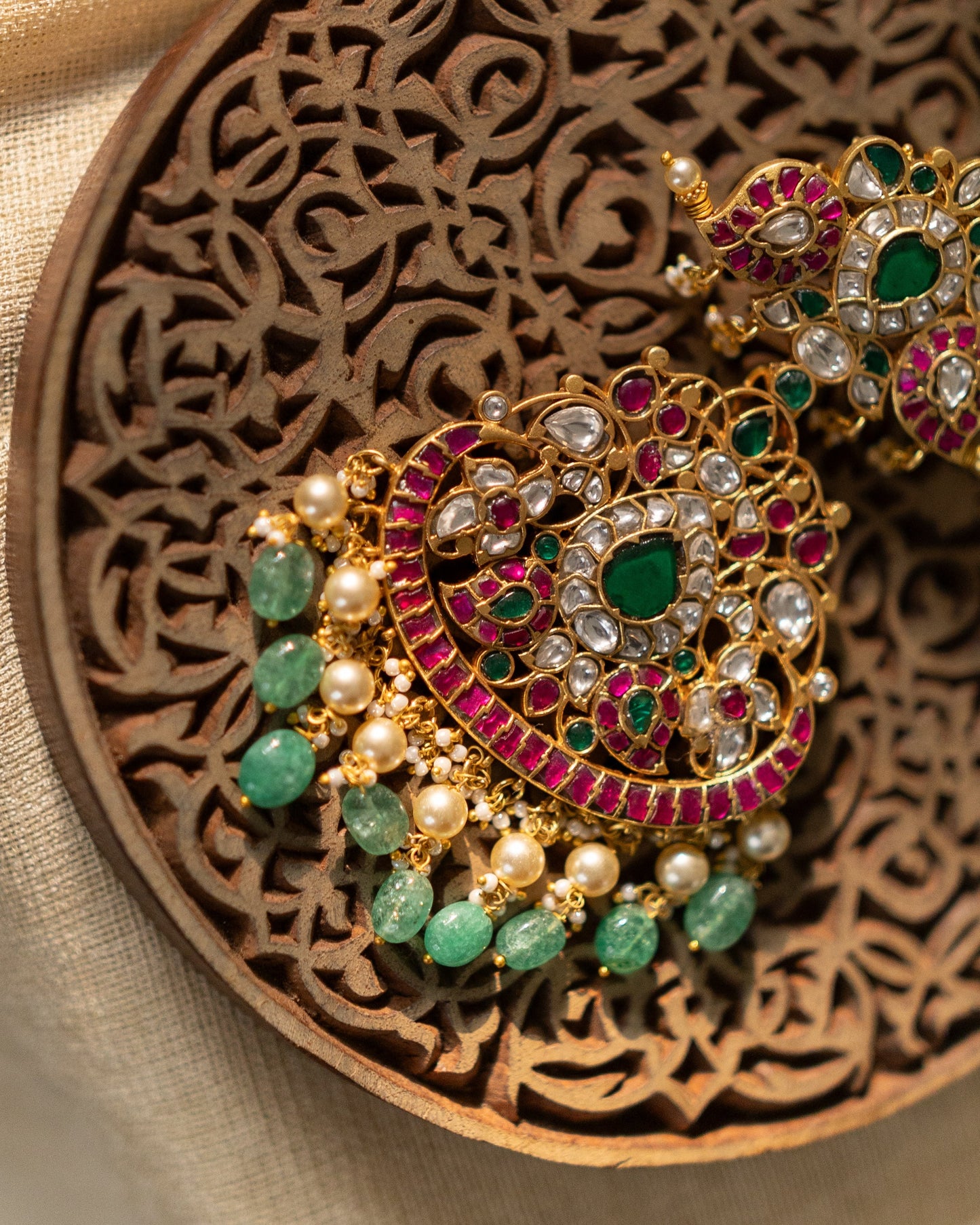 Multicolor Royal Floral Peacock Jadau Kundan Pendant | HA338