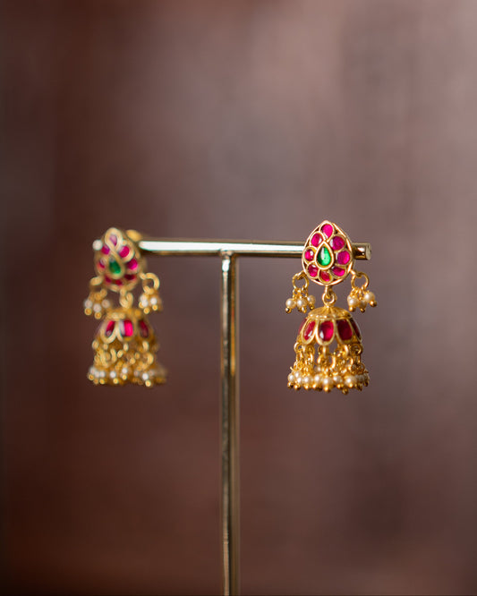 Multicolor Floral Jadau Kundan Jhumkas  | ER376
