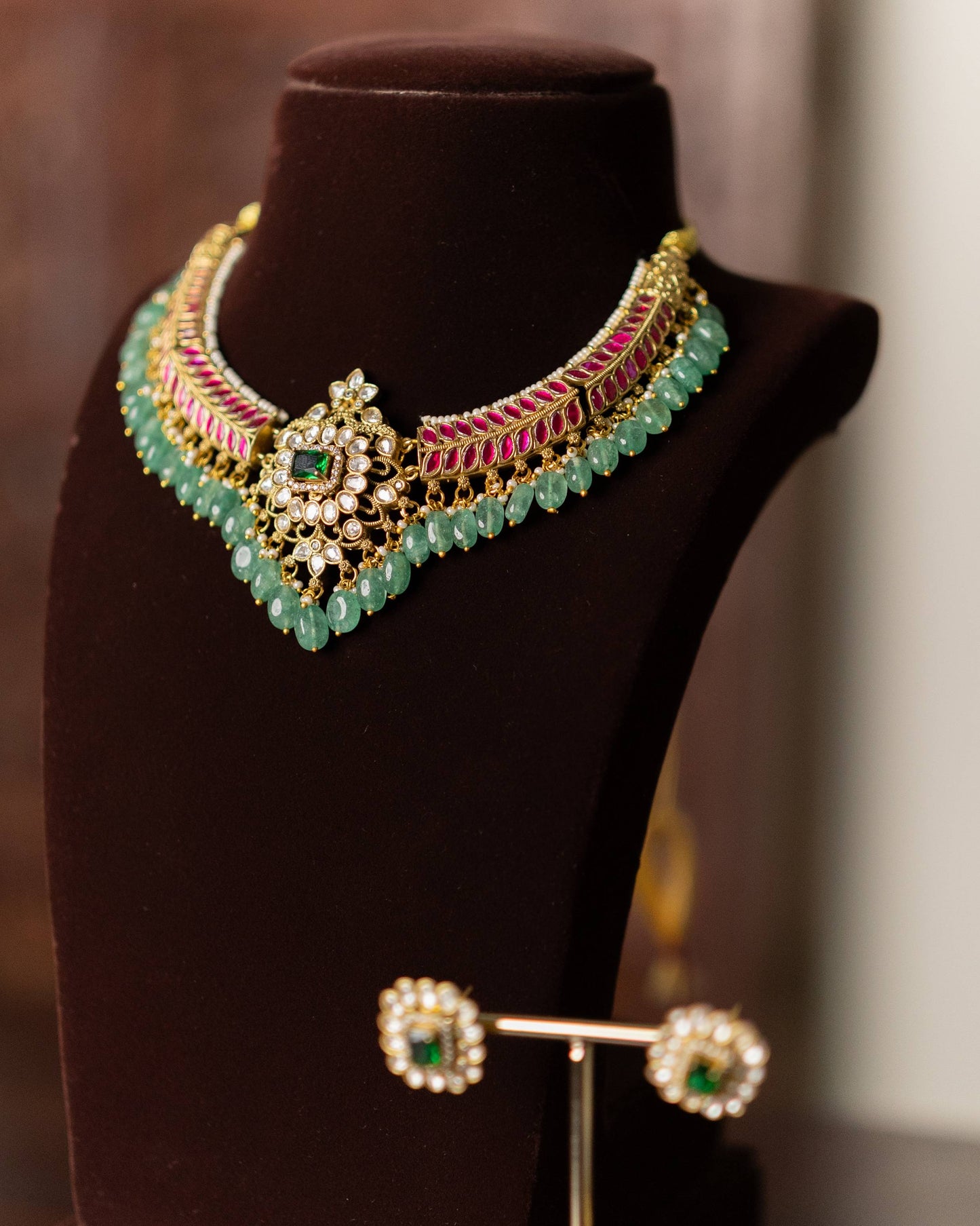 Multi Colour Jadau Kundan Statement Choker Necklace with Floral Center Pendant  | NC620