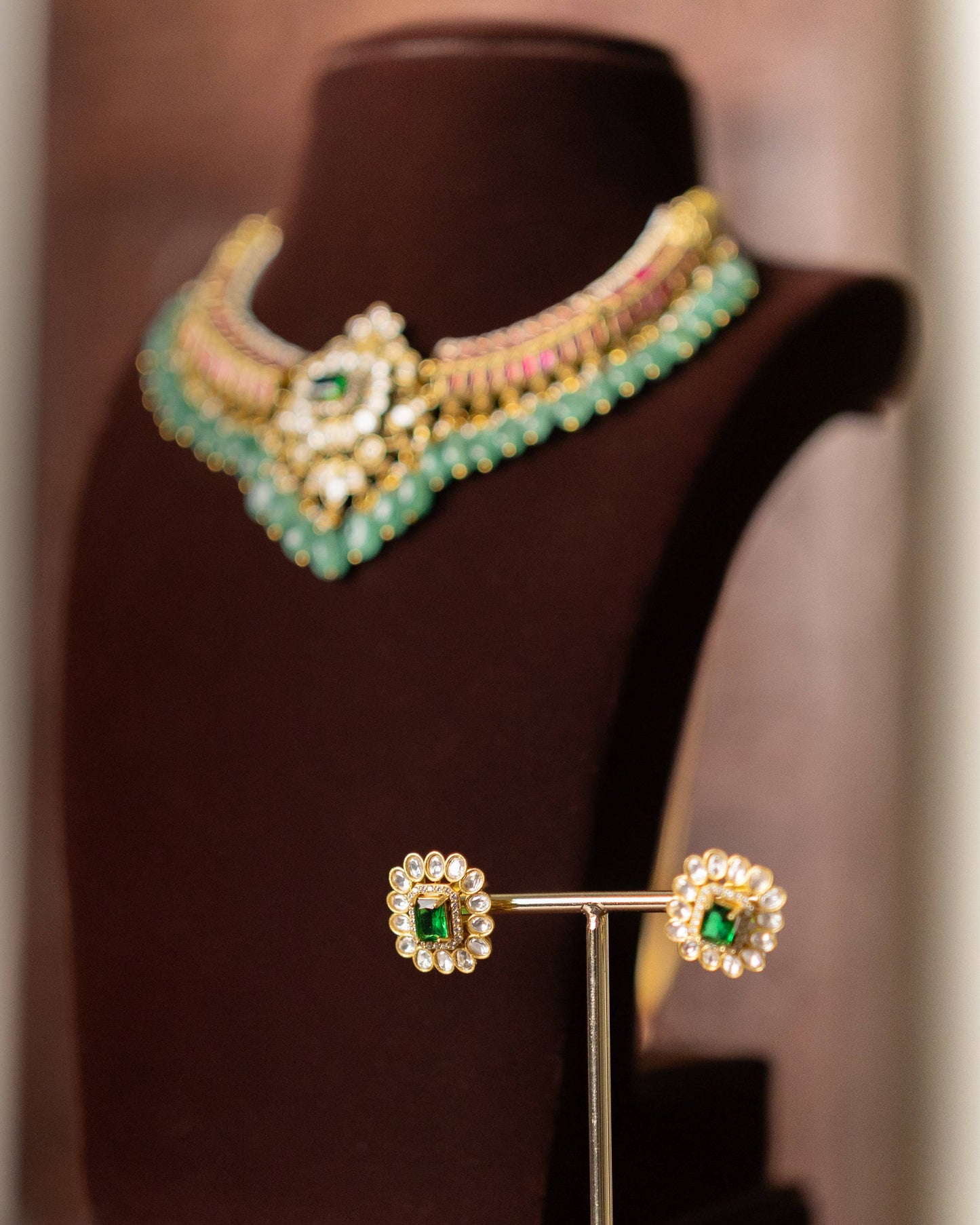 Multi Colour Jadau Kundan Statement Choker Necklace with Floral Center Pendant  | NC620