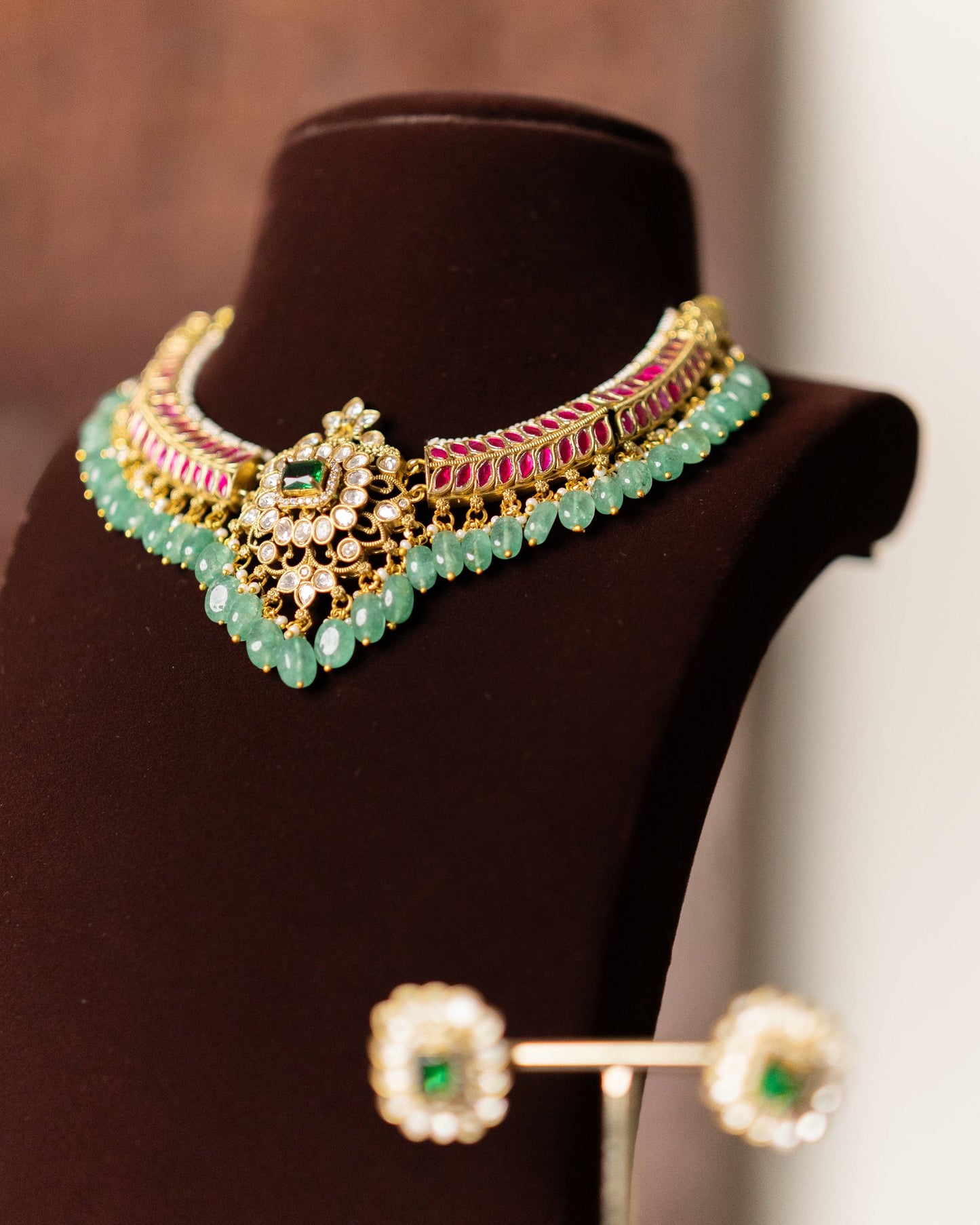 Multi Colour Jadau Kundan Statement Choker Necklace with Floral Center Pendant  | NC620