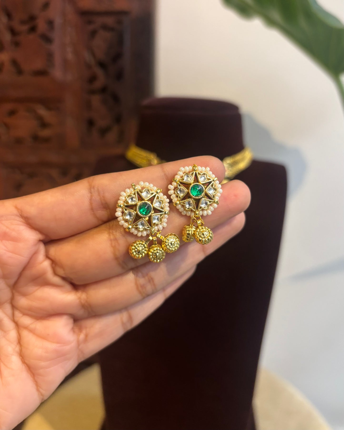 Kundan Chain Choker with Earrings | Handmade Gold Plated | NC278