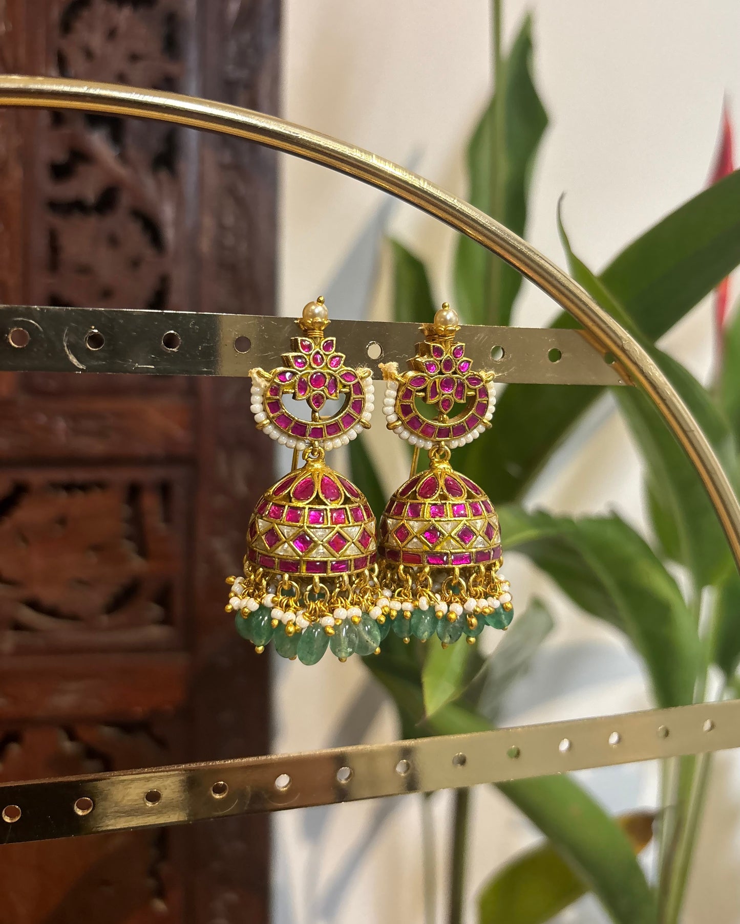 Multicolor Floral Jadau Kundan Jhumkas with Pearl Hangings | ER155