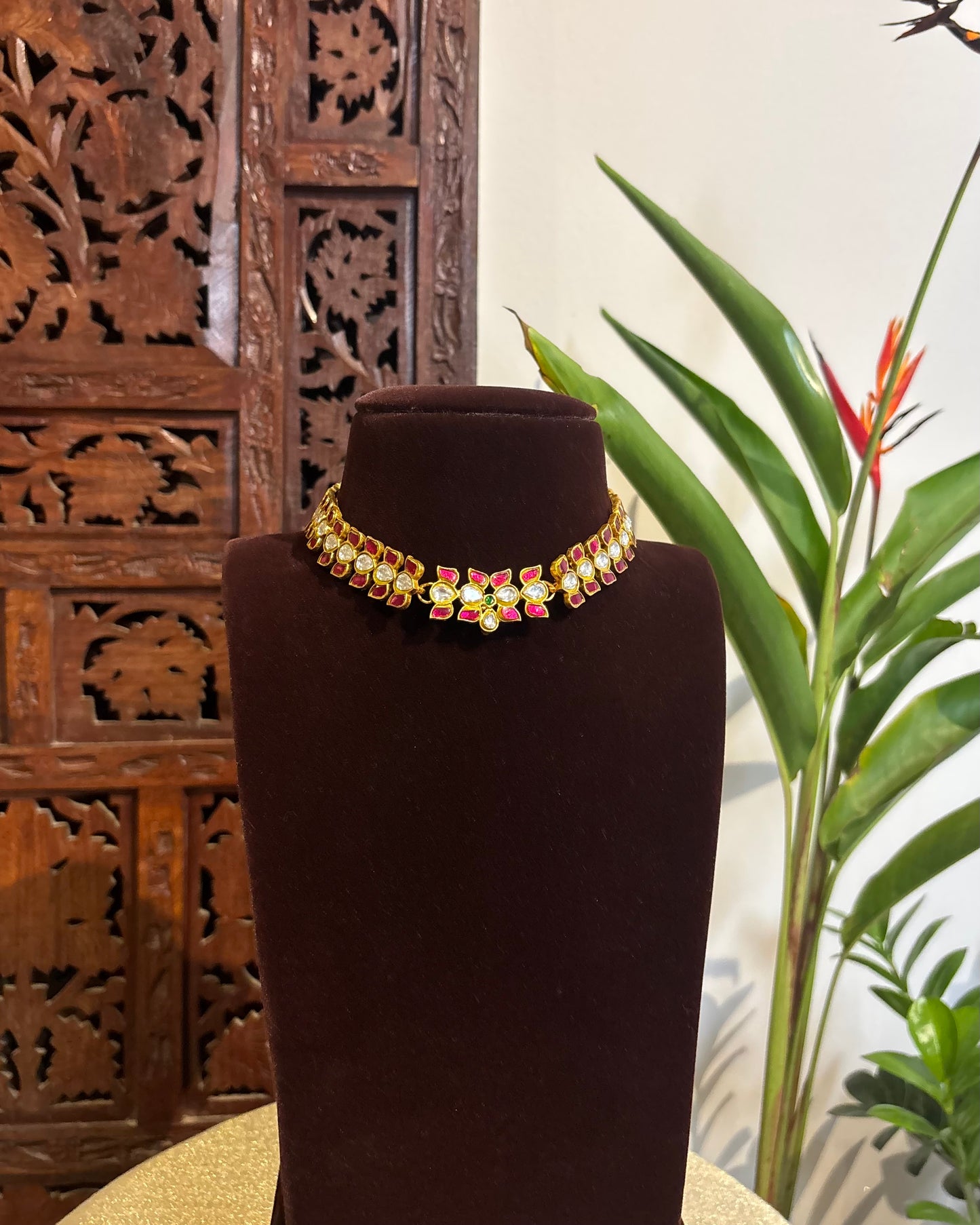 4 in 1 Multi-Color Floral Kundan Choker | Handmade Gold Plated | NC207