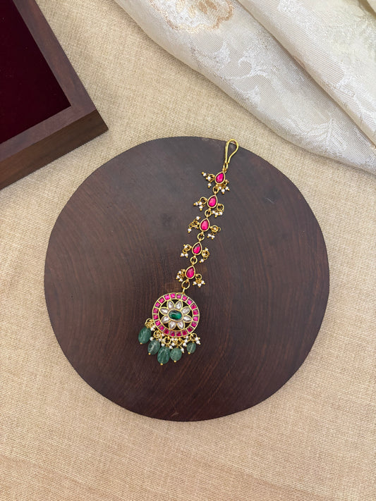Jadau Kundan Floral Maang Tikka  – Gold-Plated Bridal Hair Jewellery | MT077