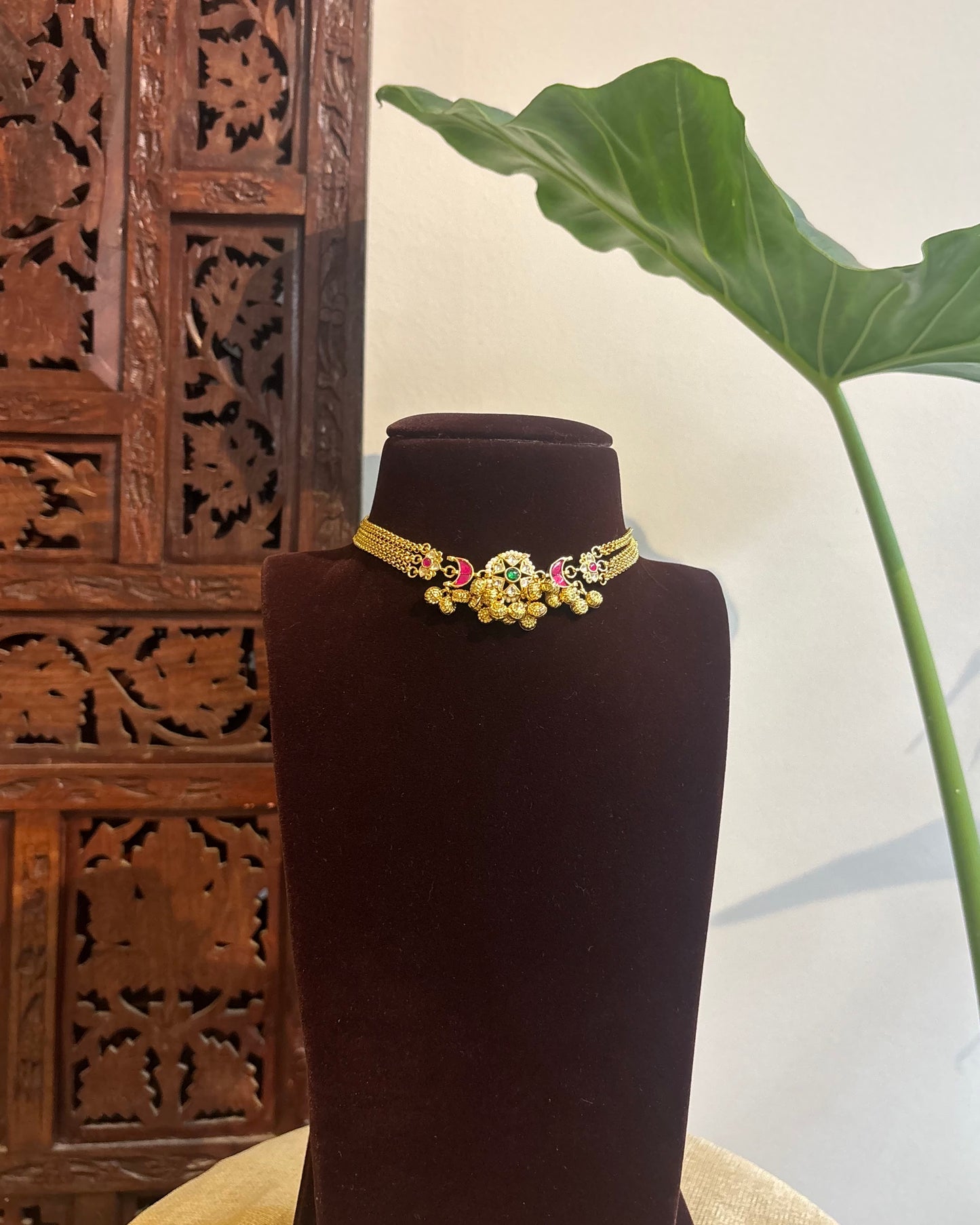 Kundan Chain Choker with Earrings | Handmade Gold Plated | NC278