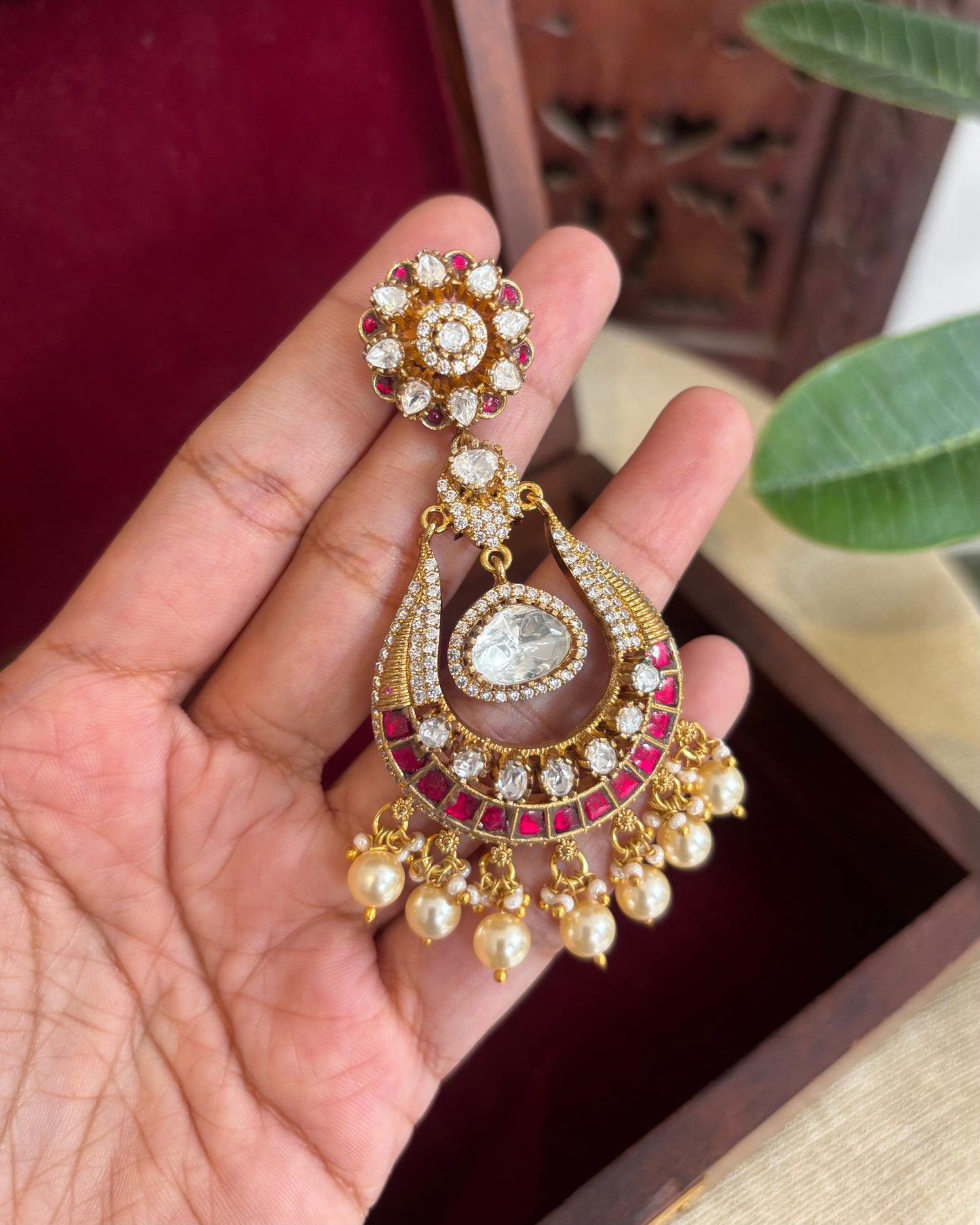 Floral Multicolor Mossanite Kundan Earrings With Pearl Hangings | ER316
