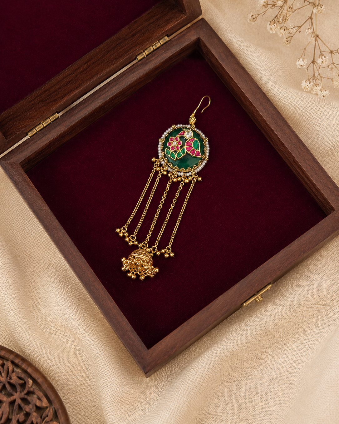 Parrot & Bloom Kundan Hair Pin with Jhumki Tassel | Premium Gold Finish | HA357