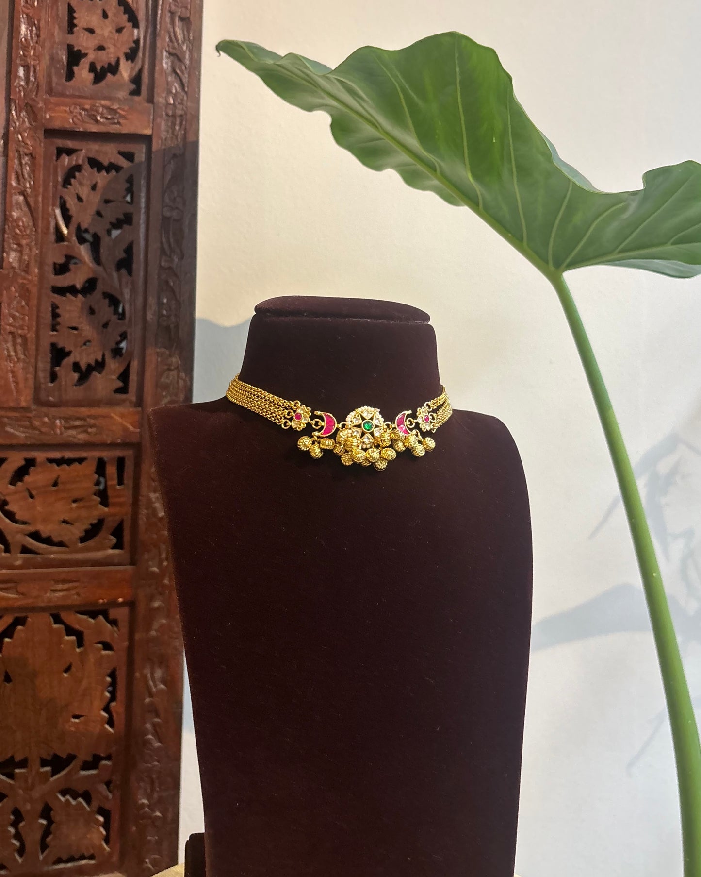 Kundan Chain Choker with Earrings | Handmade Gold Plated | NC278