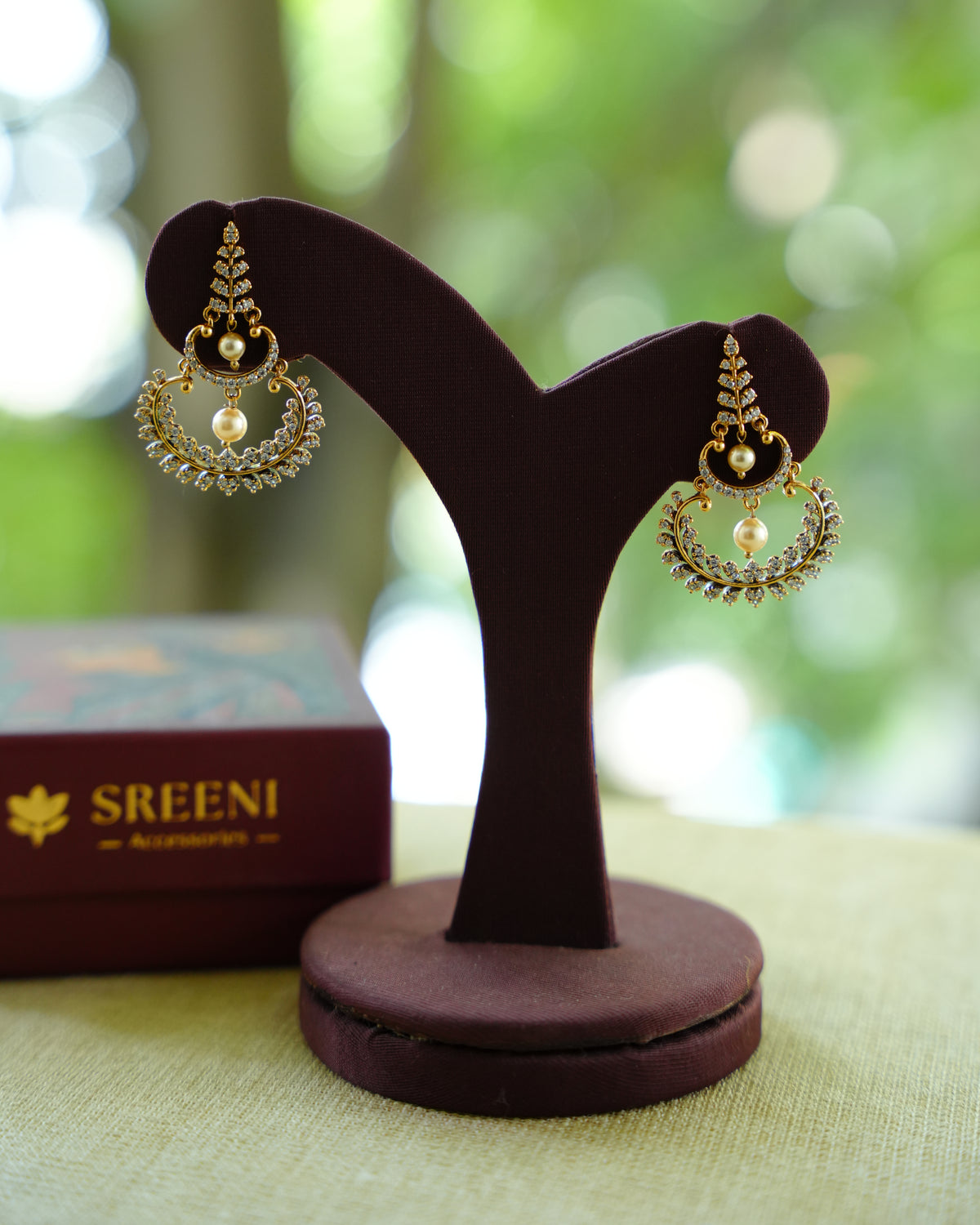 Mini Kundan Chandbali Earrings with Pearl Drops
