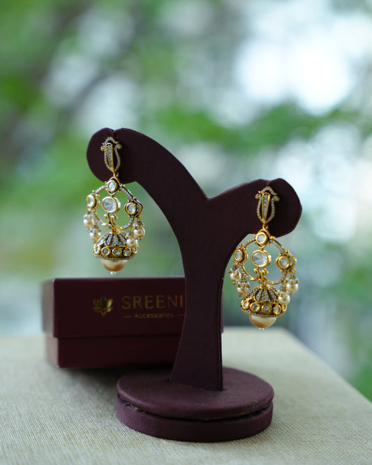 Kundan Chandbali Earrings with Pearl Drop