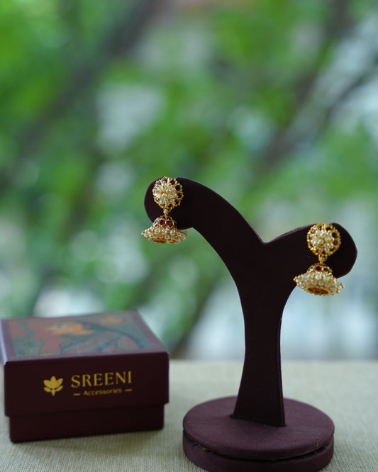Floral Pearl Mini Jhumkas