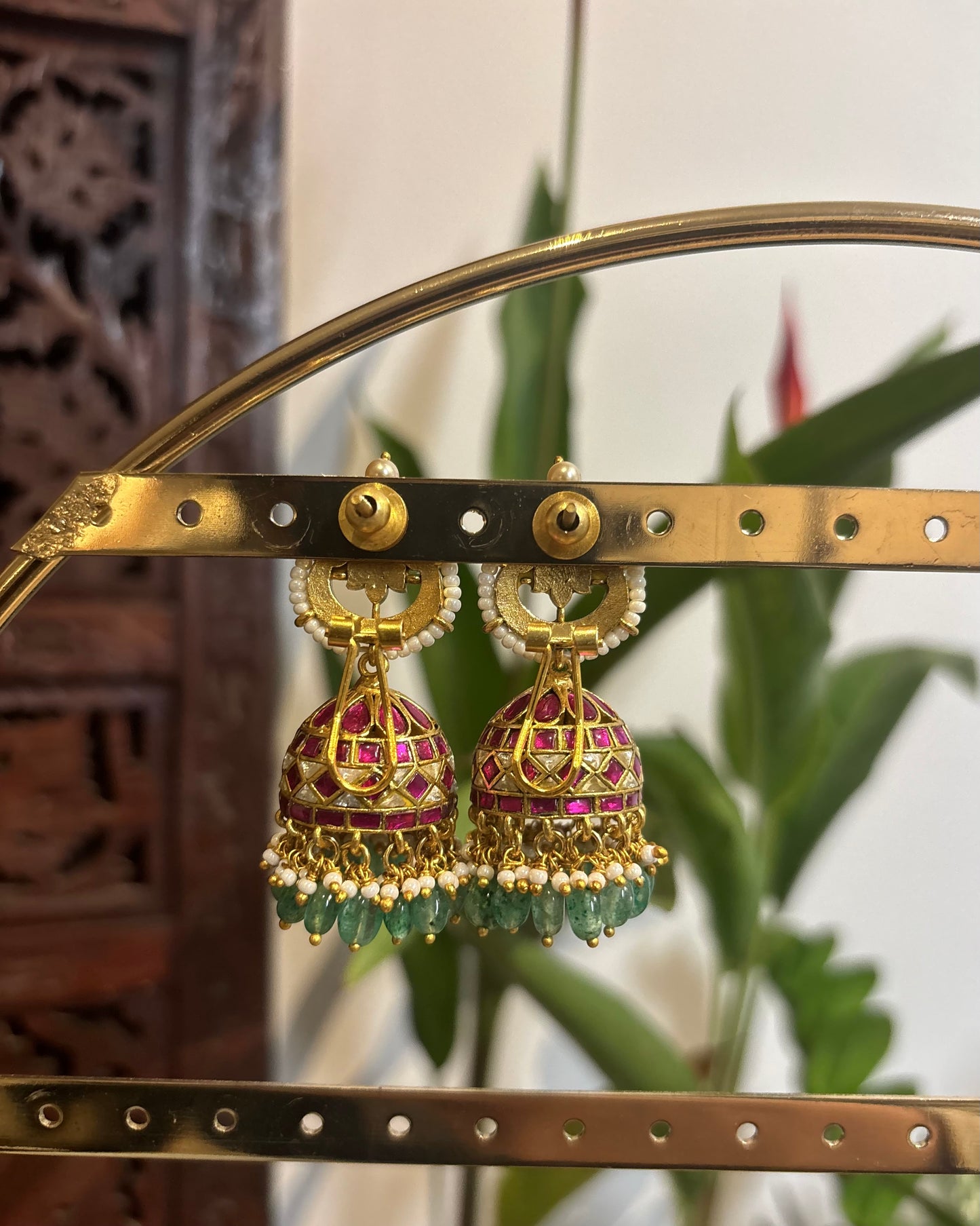 Multicolor Floral Jadau Kundan Jhumkas with Pearl Hangings | ER155