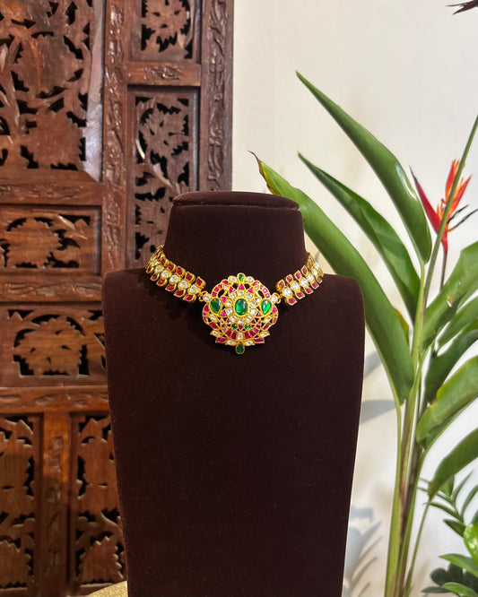 4 in 1 Multi-Color Floral Kundan Choker | Handmade Gold Plated | NC207