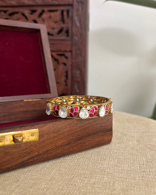 Ruby White Jadau Kundan Bangle | BA086