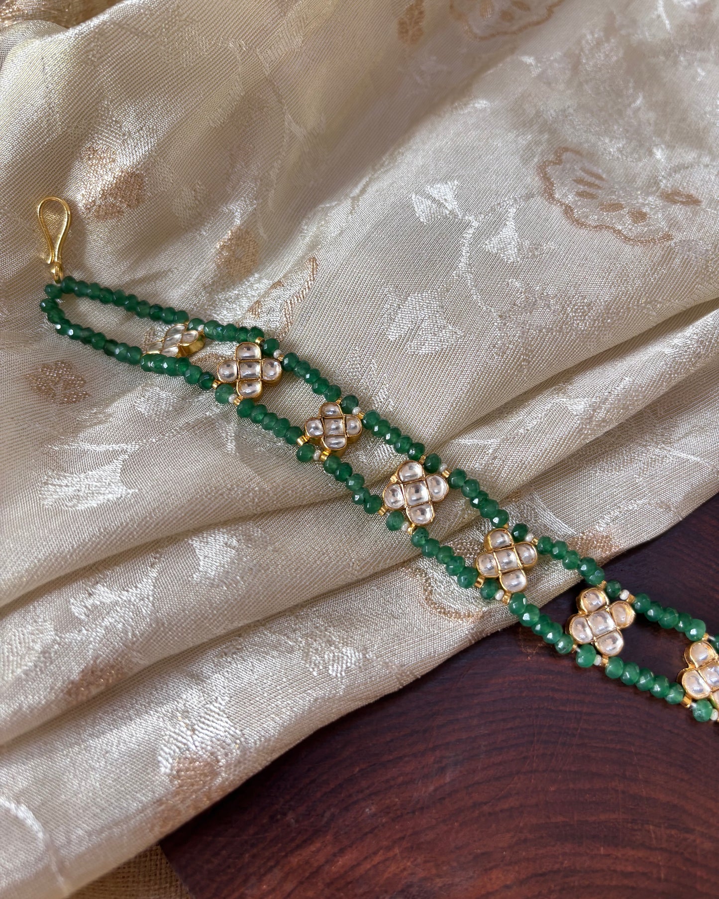 Green Choker with White Floral Accents | NC078