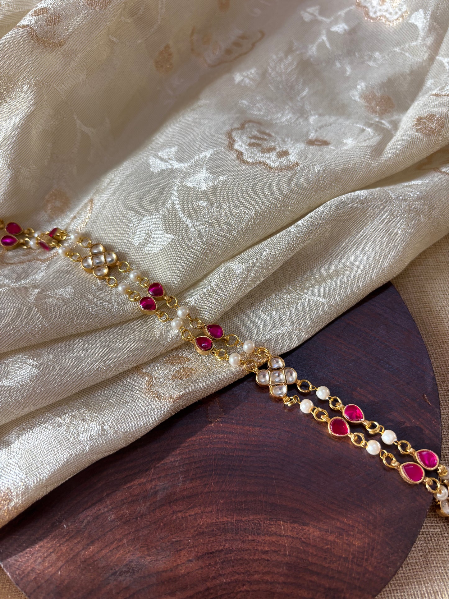 Pink & White Kundan Floral Choker | NC081