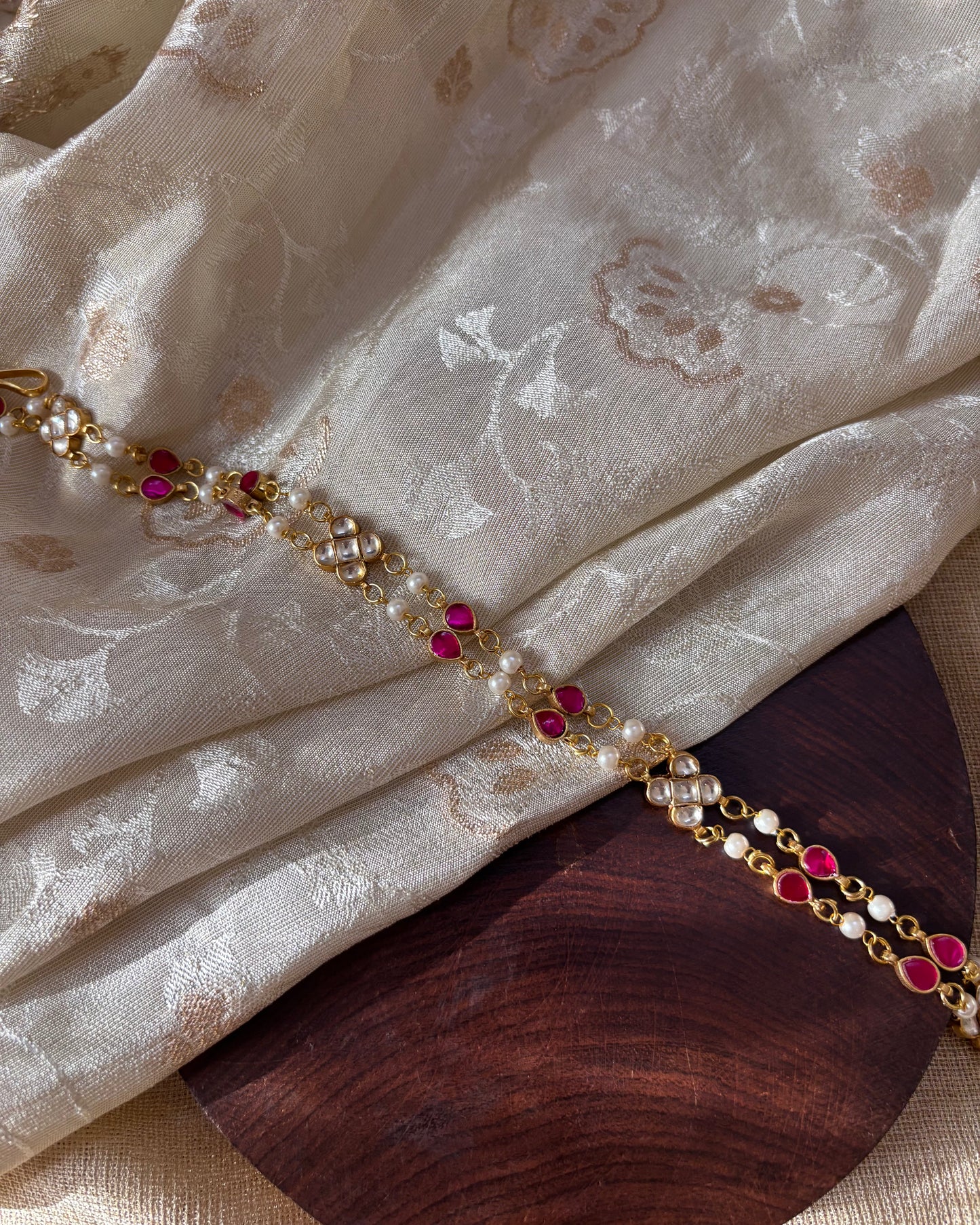 Pink & White Kundan Floral Choker | NC081