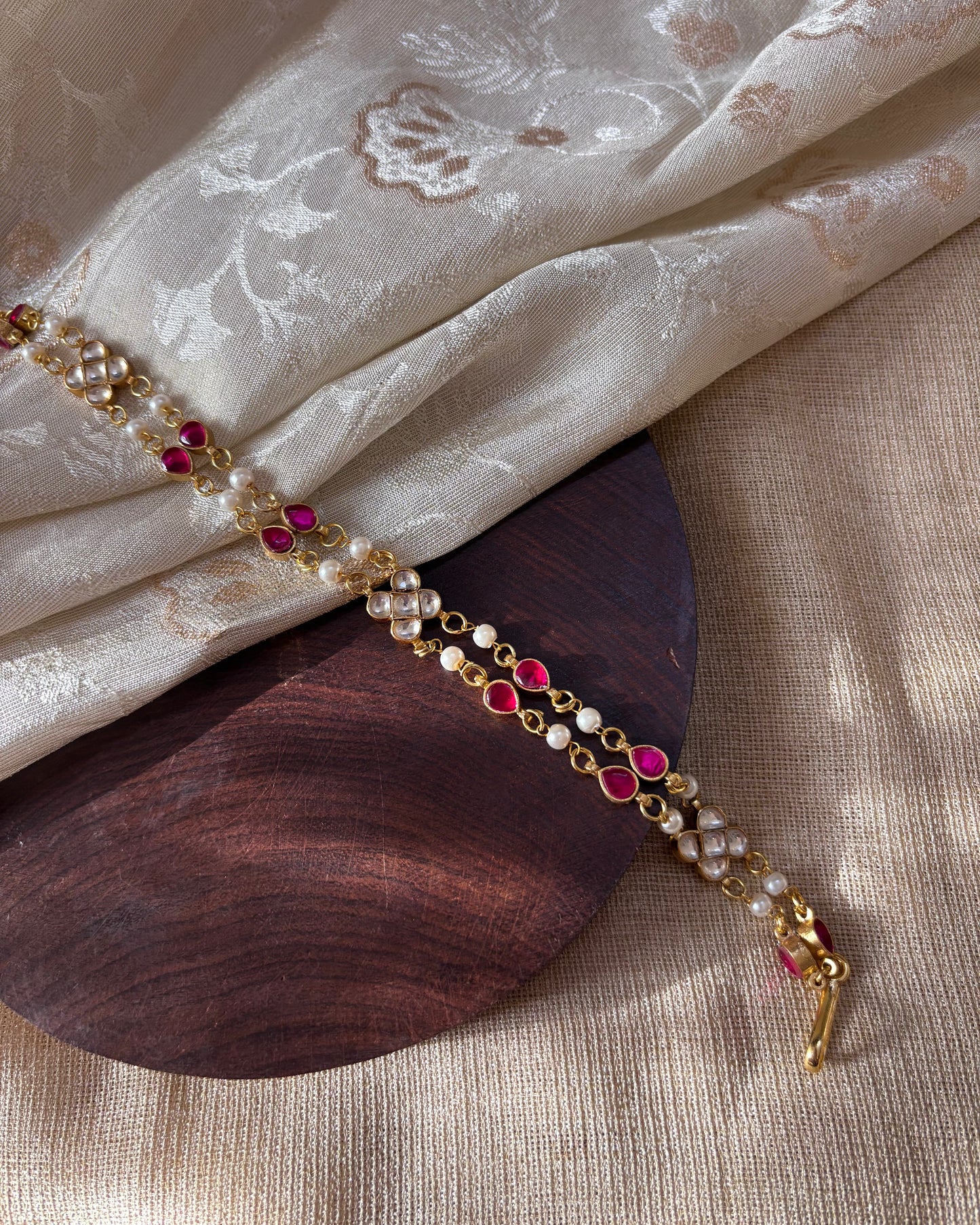 Pink & White Kundan Floral Choker | NC081