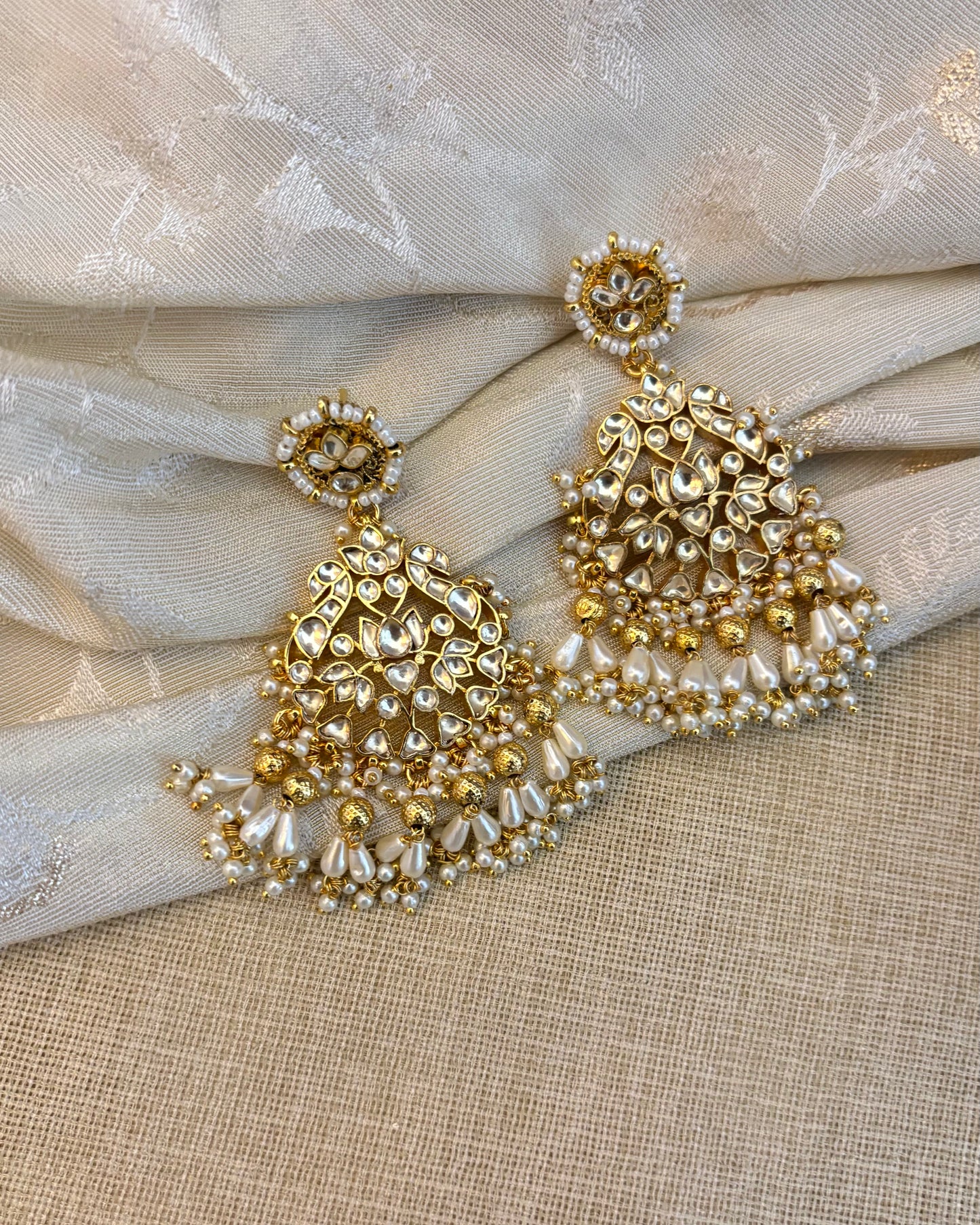 Pachi Kundan White Peacock Earrings | ER122