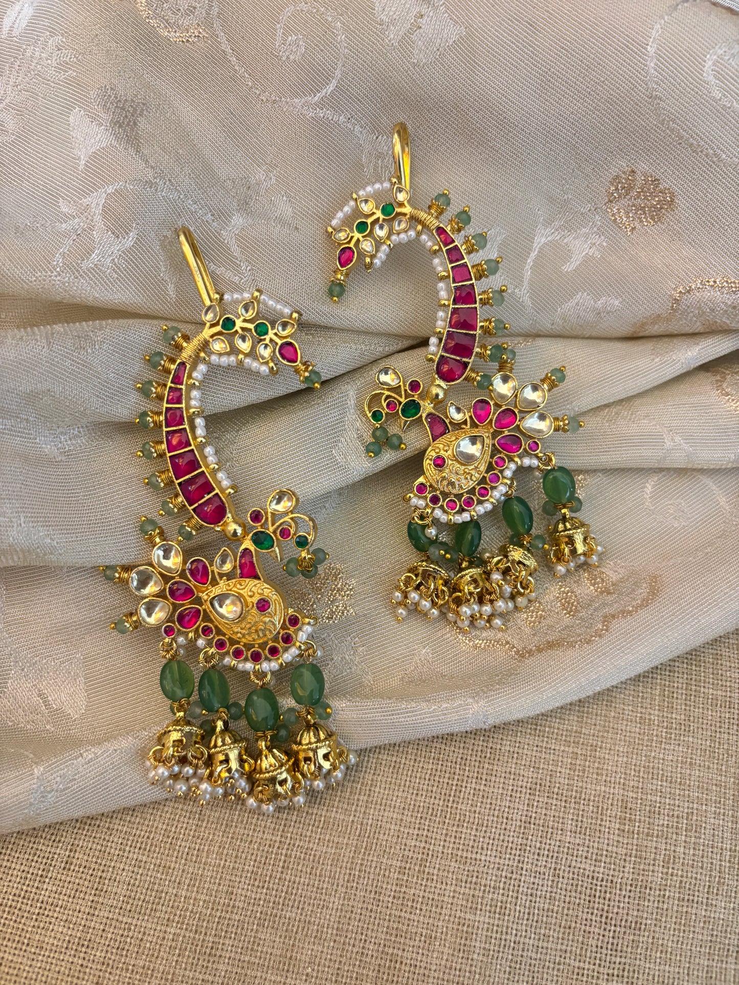 Regal Peacock Ear Cuff Jhumkas – Intricate Kundan Design | ER125