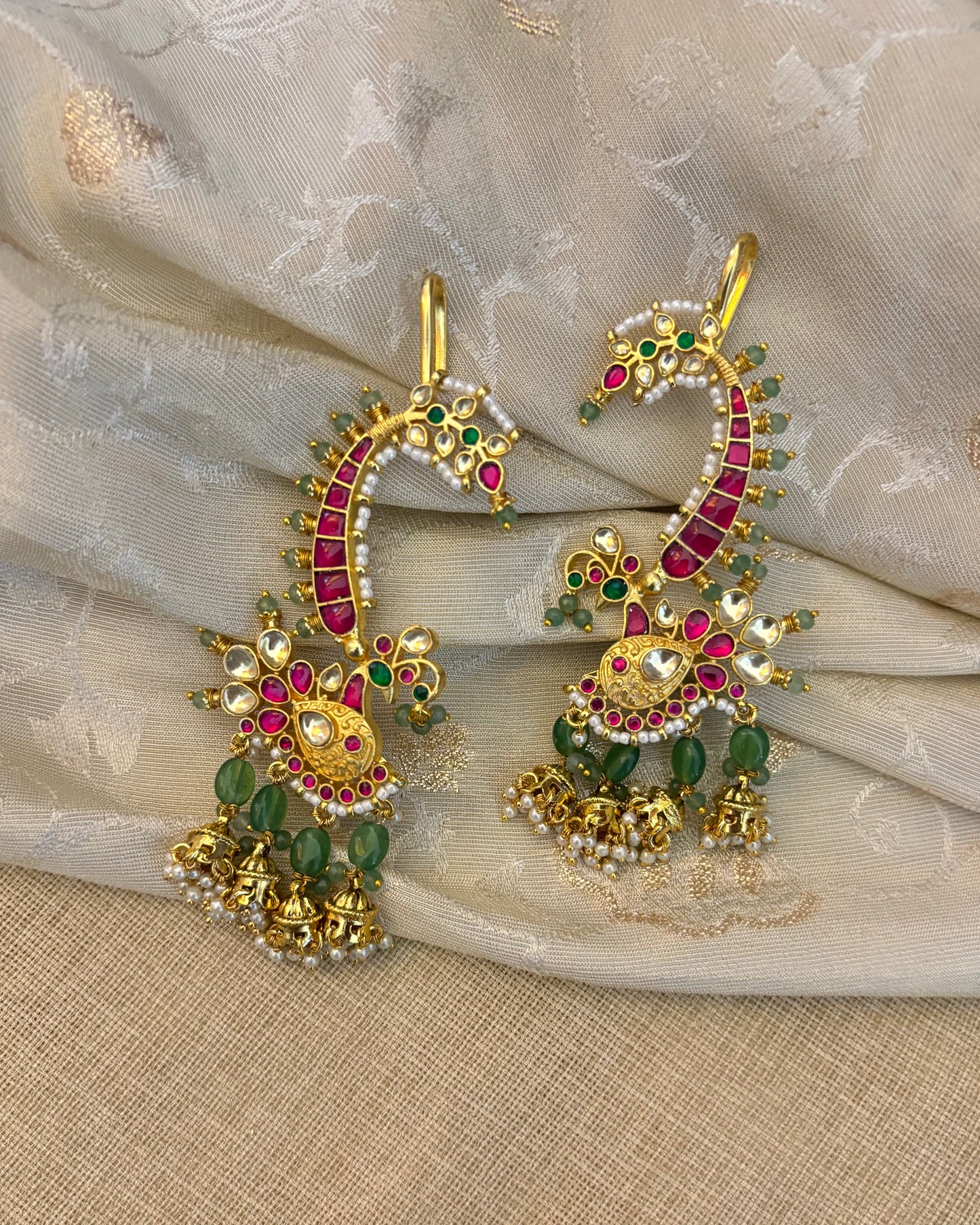 Regal Peacock Ear Cuff Jhumkas – Intricate Kundan Design | ER125