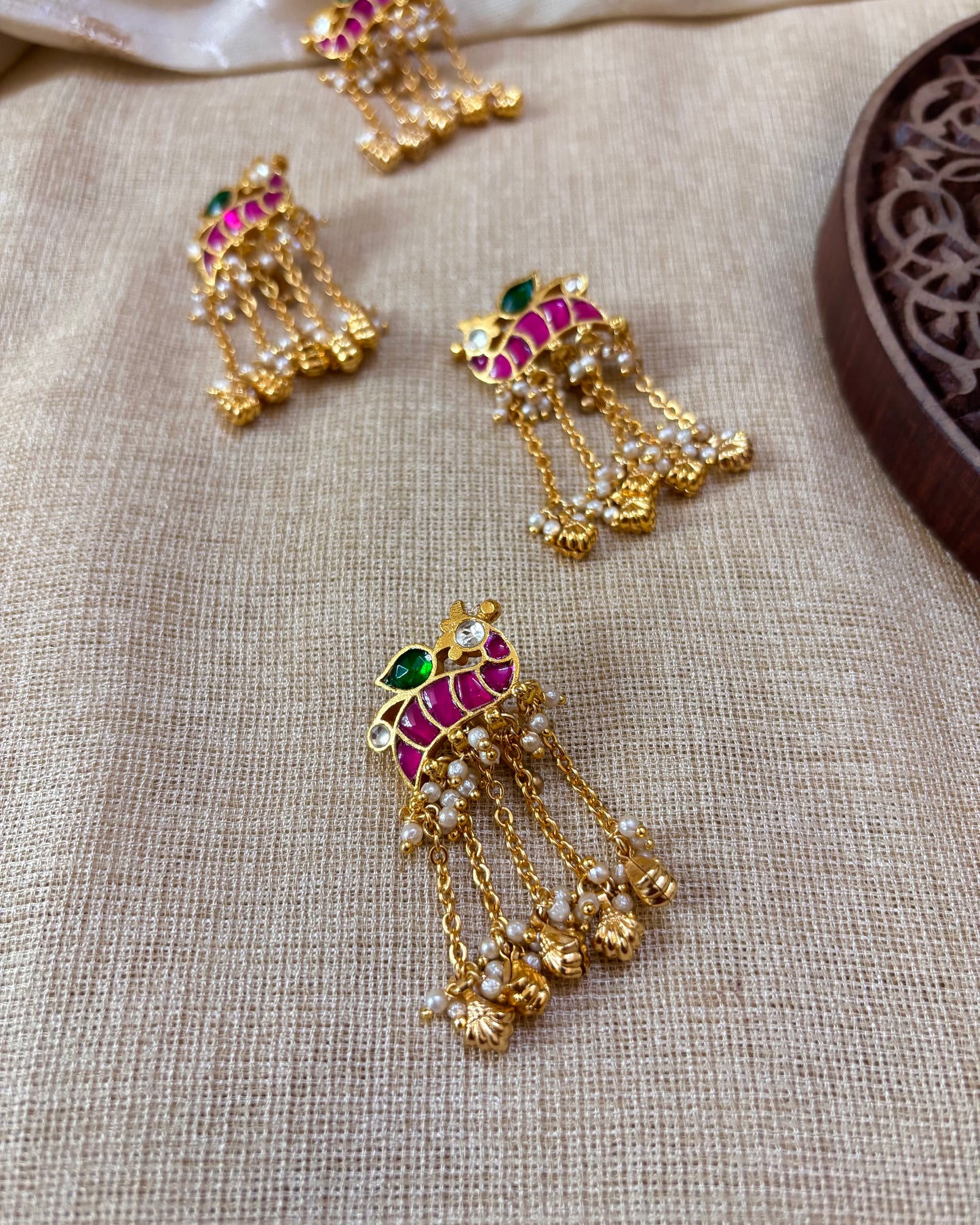 Royal Peacock Jadau Kundan Hair Pendants – Elegance for Your Braids | HA068