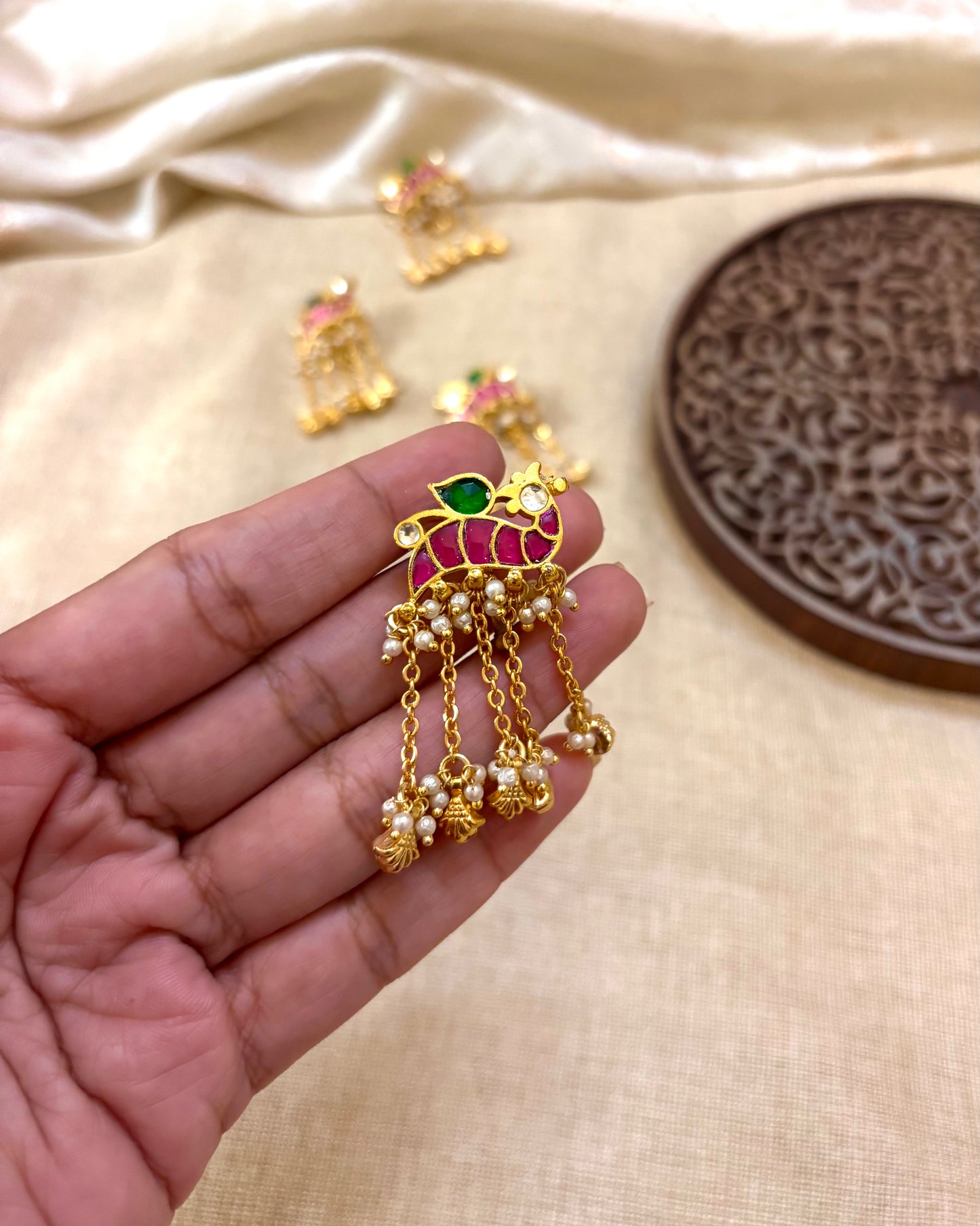 Royal Peacock Jadau Kundan Hair Pendants – Elegance for Your Braids | HA068