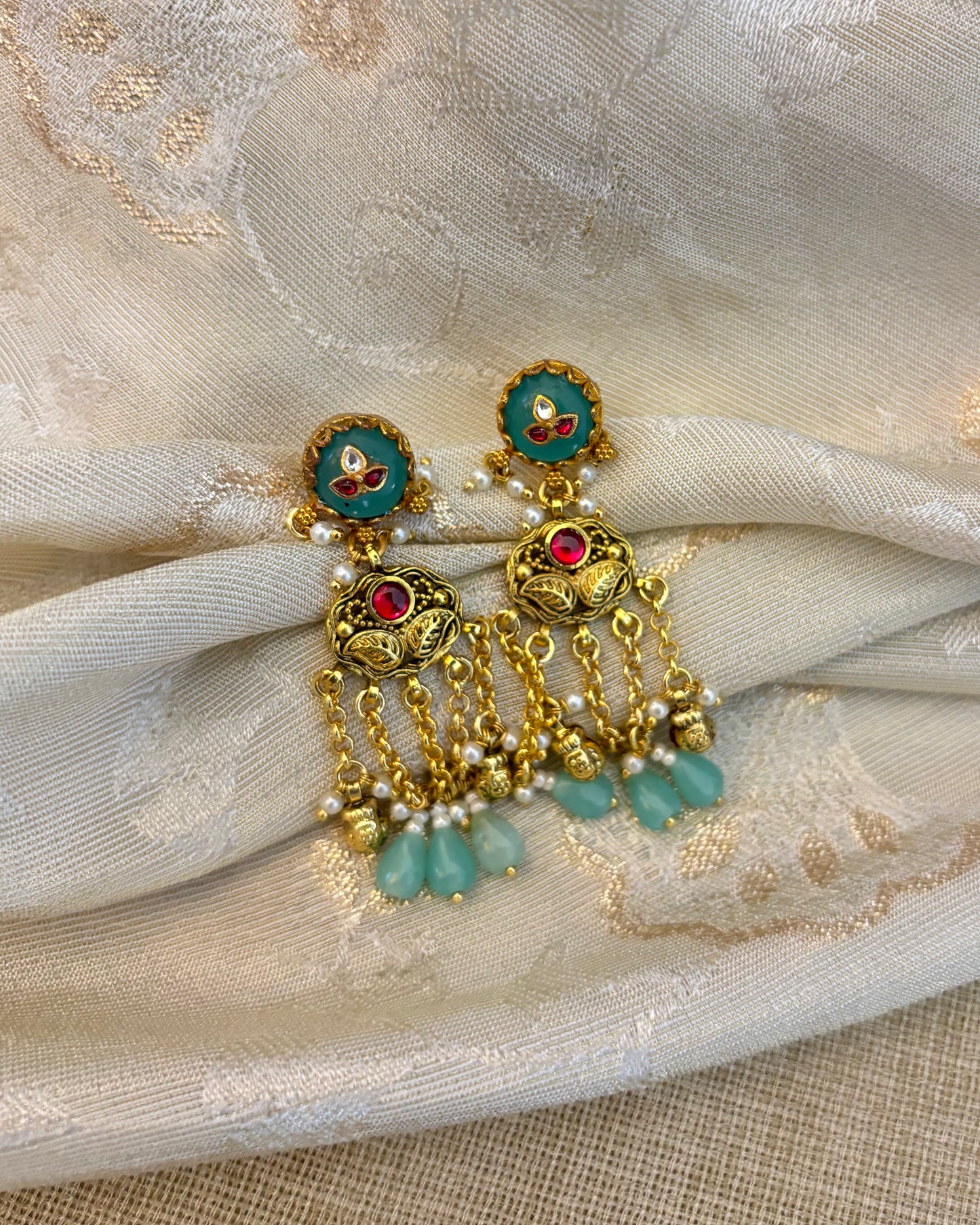 Minimal Pachi Kundan Floral Jhumkas | ER126
