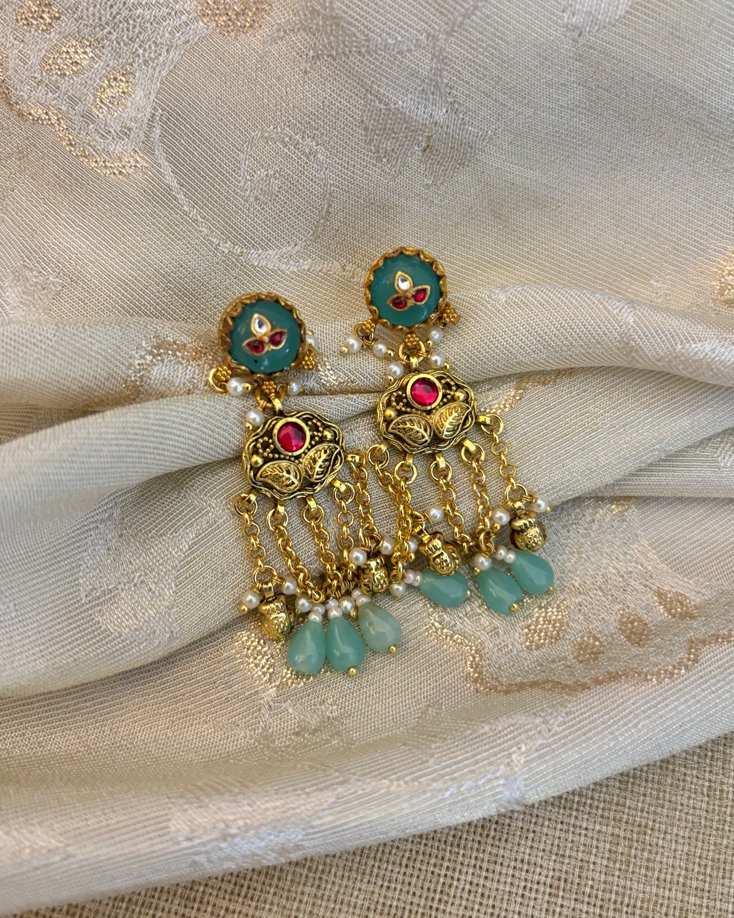 Minimal Pachi Kundan Floral Jhumkas | ER126