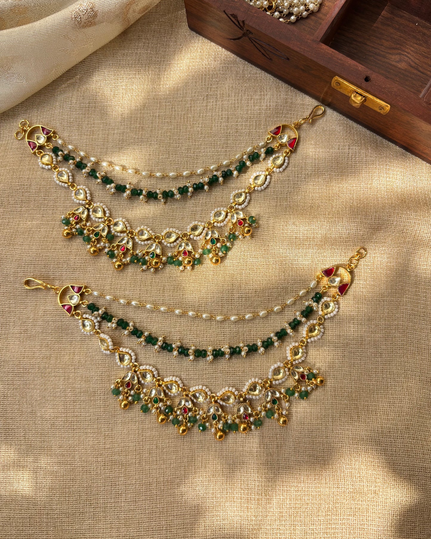 Regal Gold-Plated Jadau Kundan Ear Chain | EC082