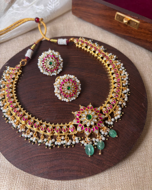 Jadau Kundan Floral Necklace Set | NC075