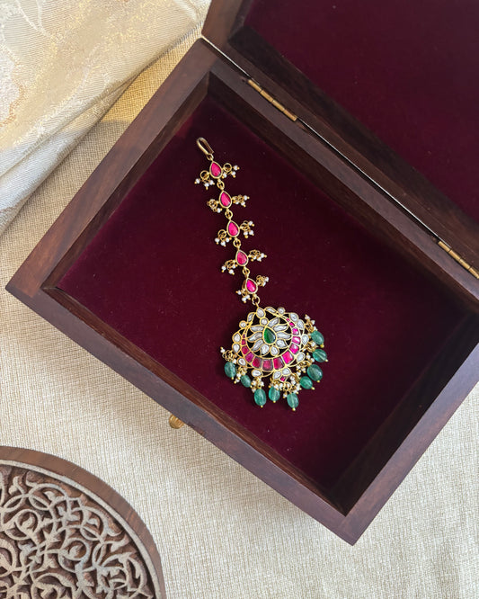 Multicolor Gold-Plated Jadau Kundan Traditional Maang Tikka | MT136
